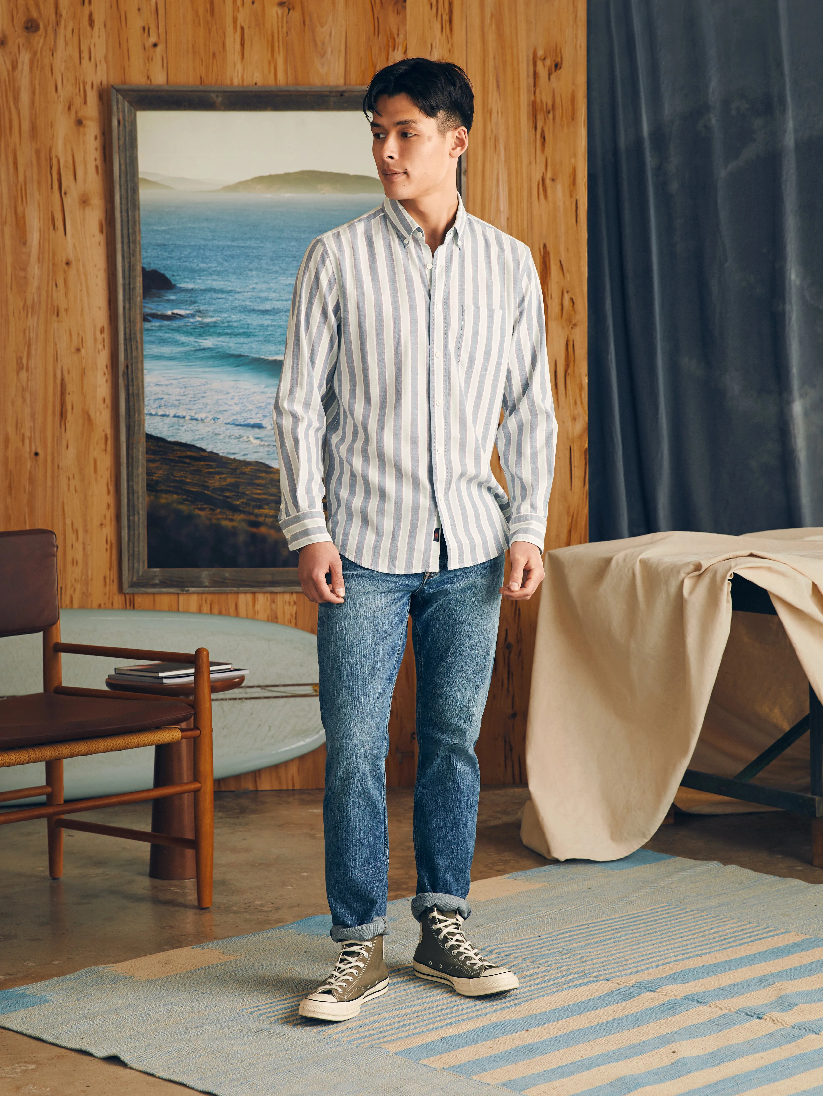 Supima Oxford Shirt - Coastal Skies Stripe sold by Faherty product image thumbnail 5