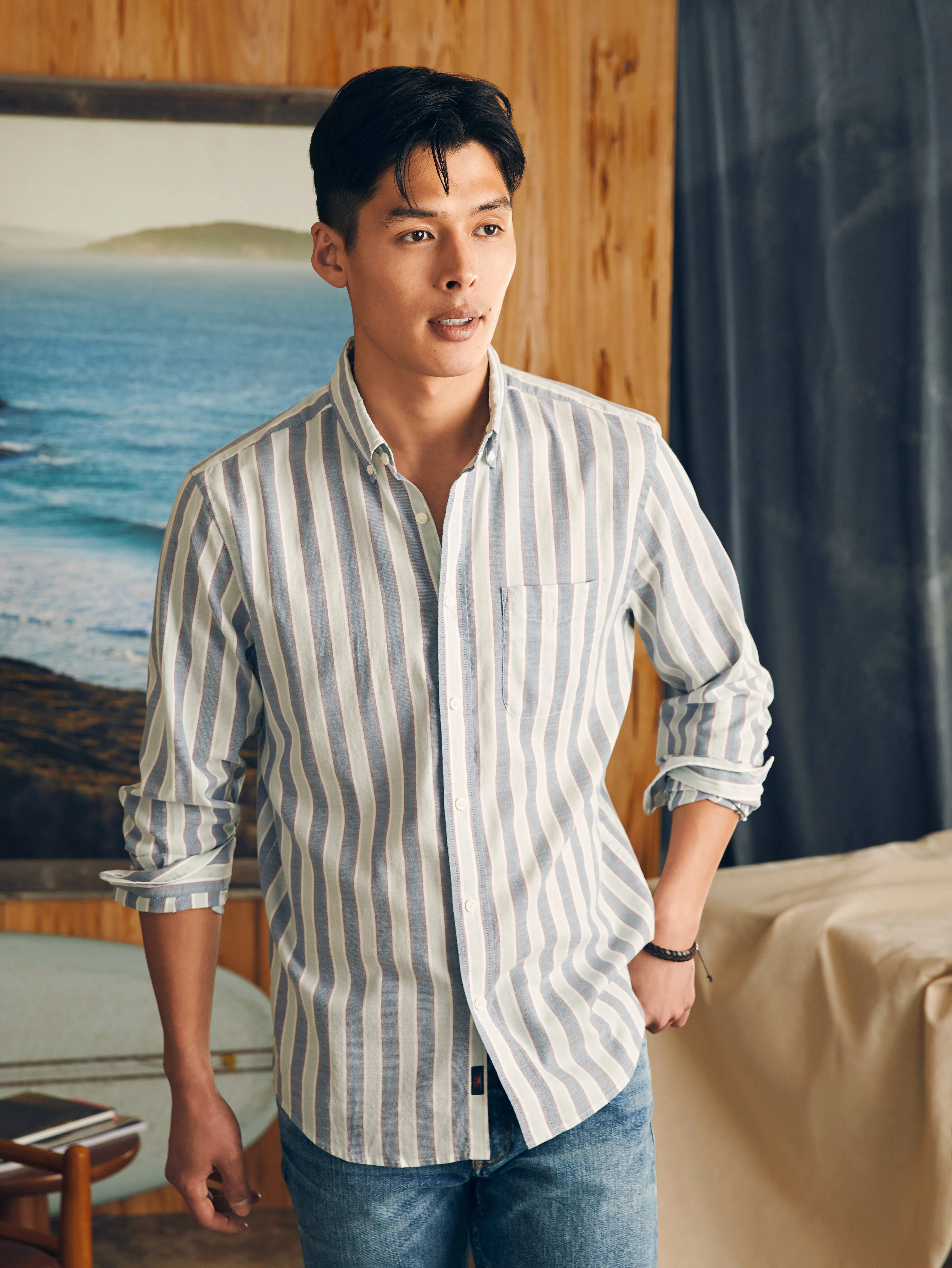 Supima Oxford Shirt - Coastal Skies Stripe sold by Faherty product image thumbnail 4