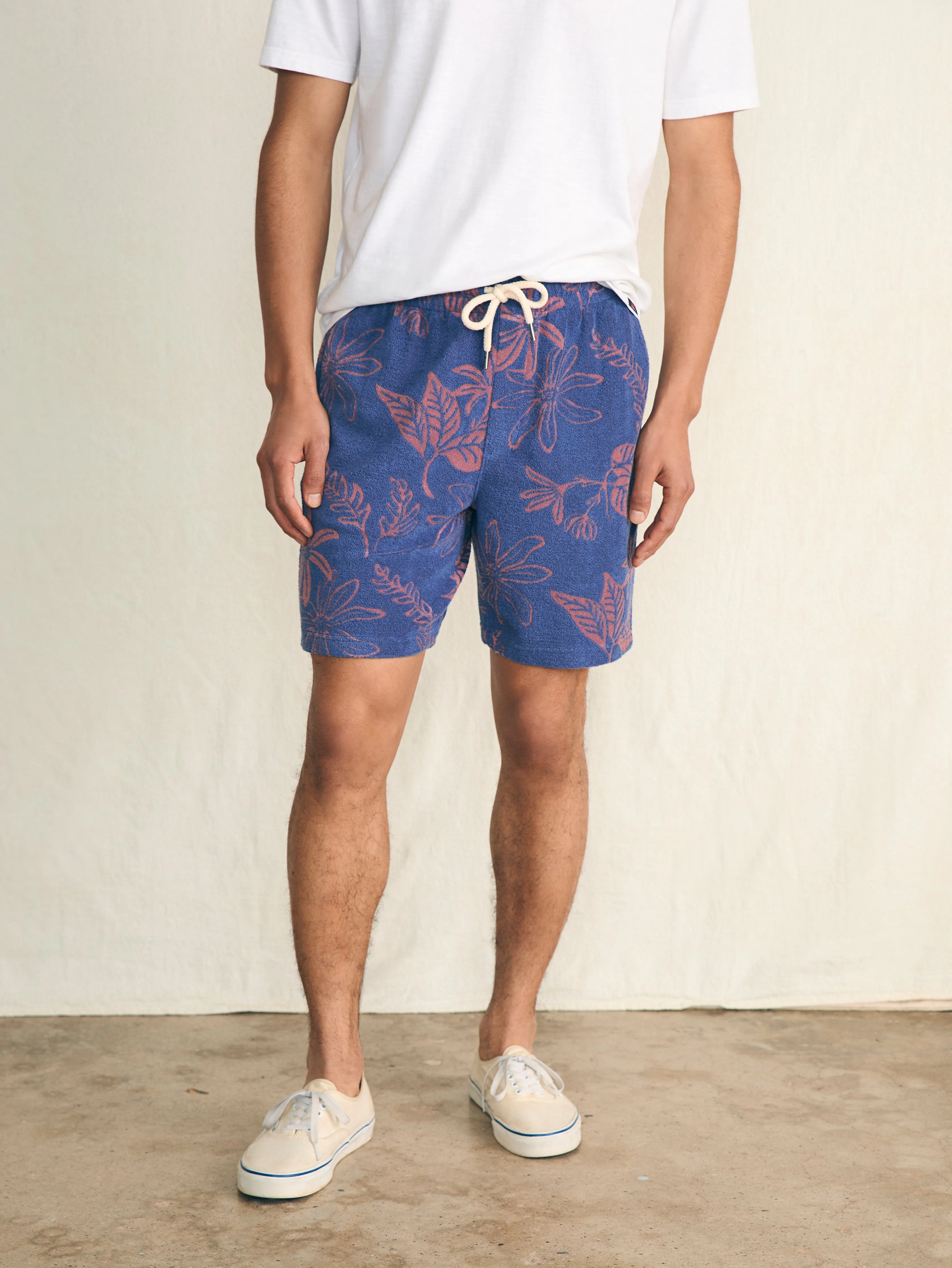 Cabana Towel Terry Sweatshort - Twilight Coral Floral sold by Faherty