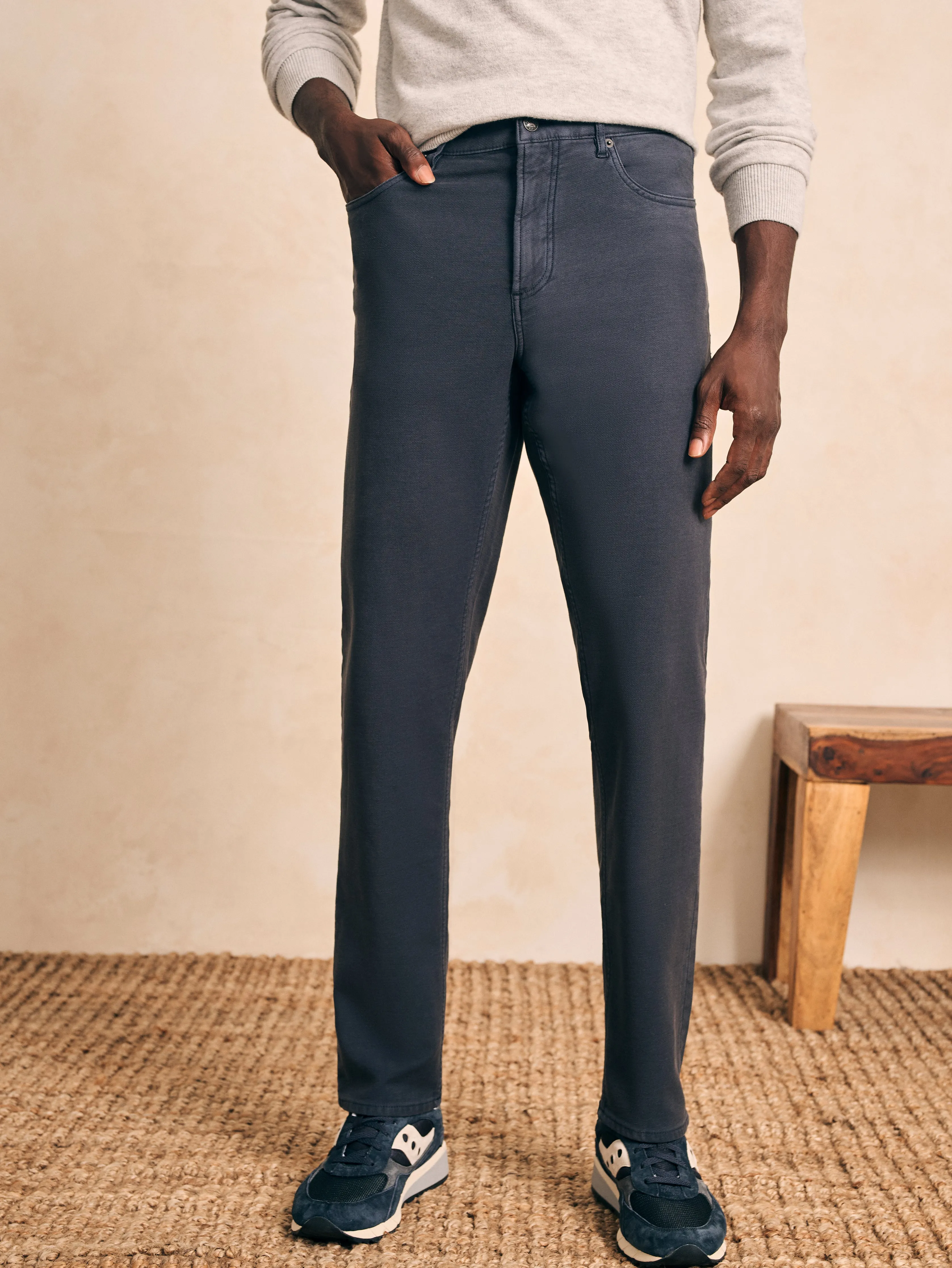 Stretch Terry 5-Pocket Athletic Fit Pant (34" Inseam) - Navy sold by Faherty