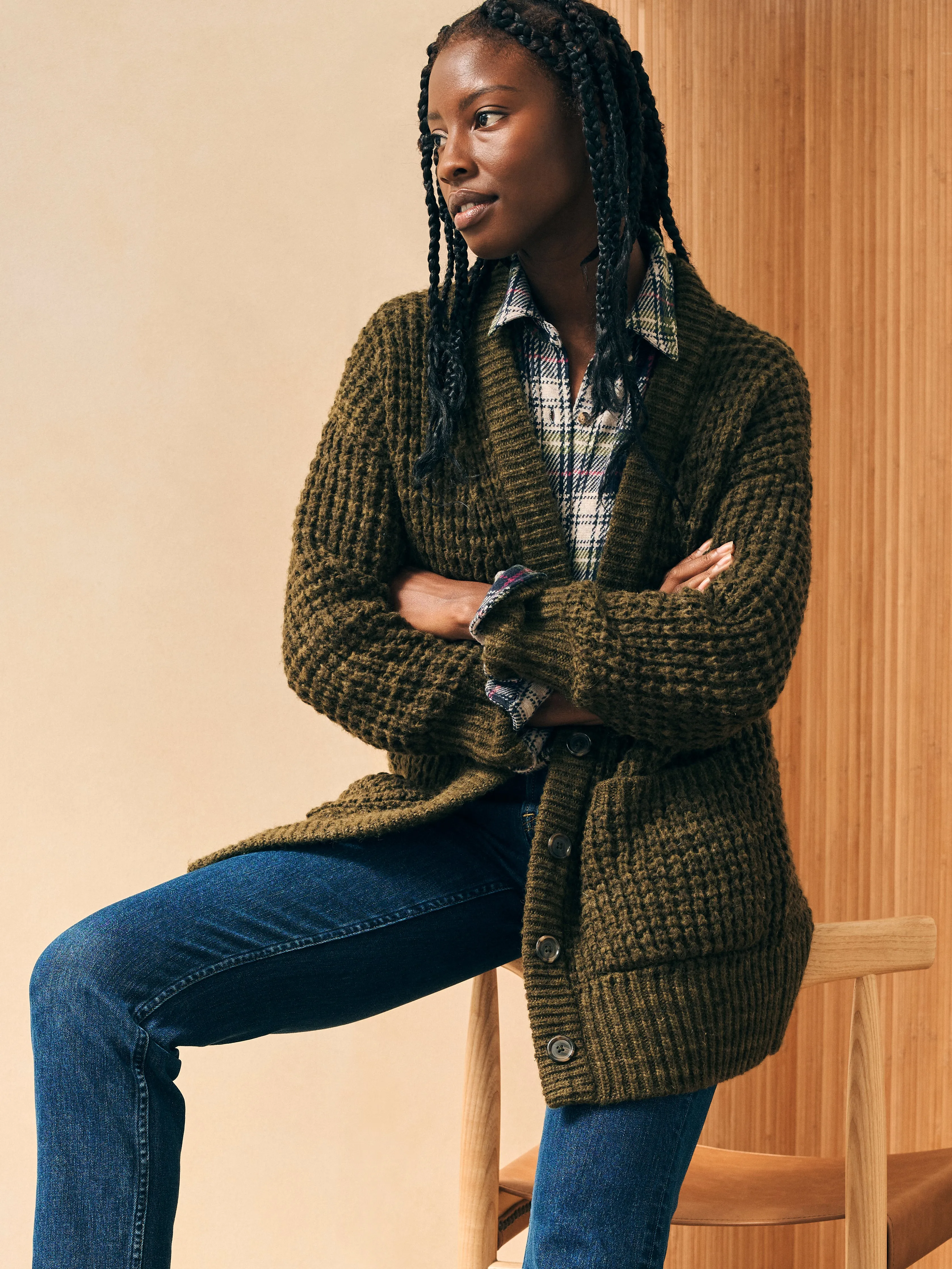 Frost Waffle Cardigan - Olive sold by Faherty product image thumbnail 4