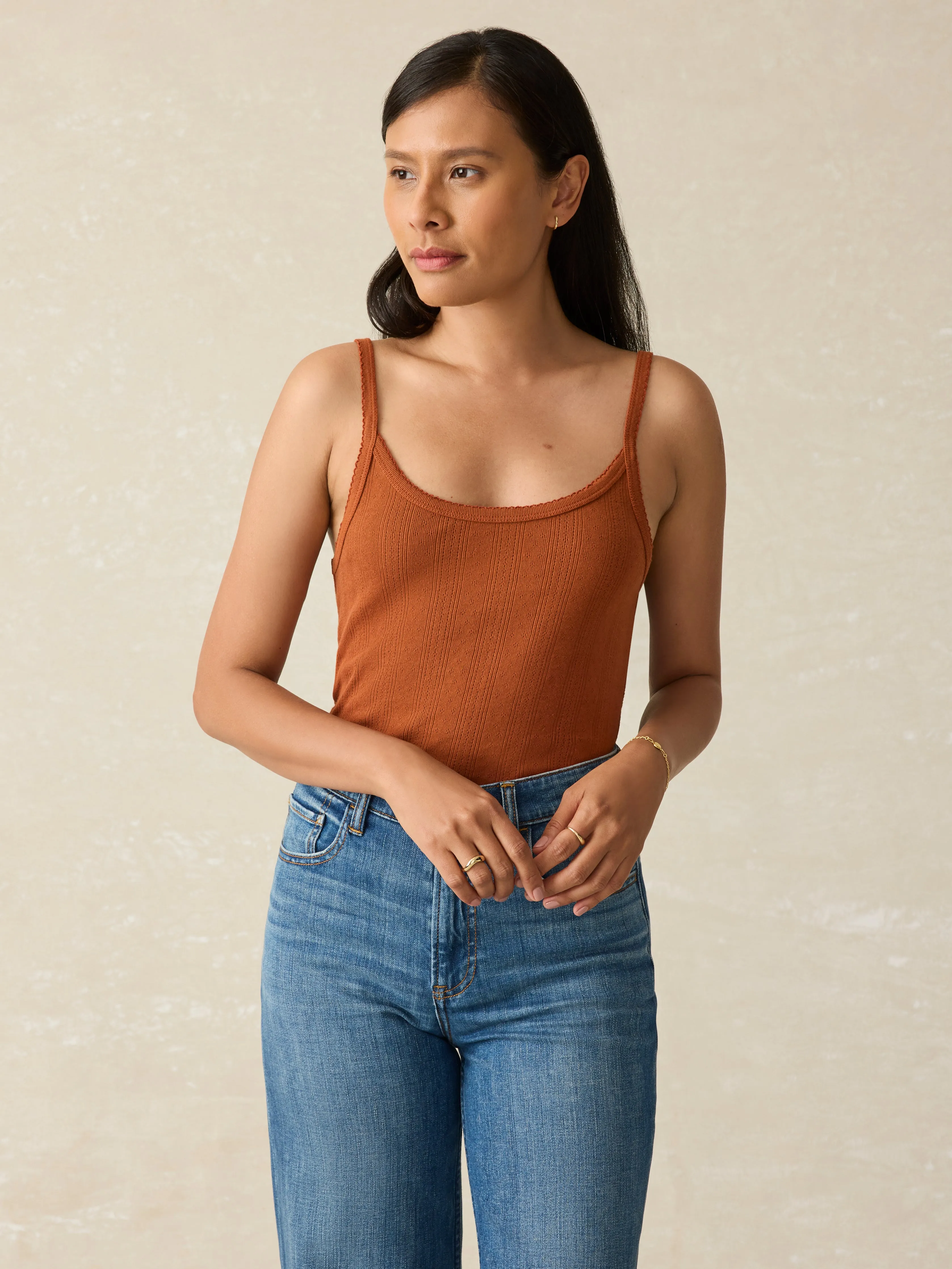 Pacific Pointelle Tank - Gingerbread sold by Faherty