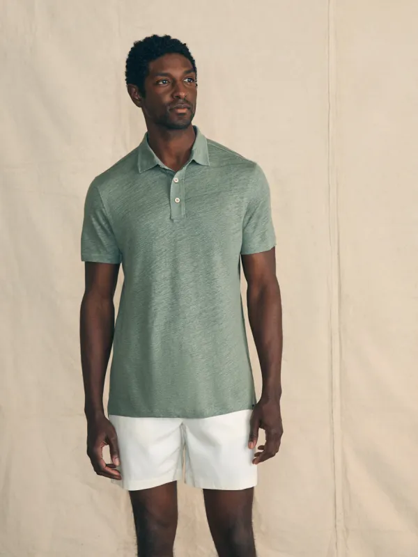 Short-Sleeve Linen Polo - Desert Olive sold by Faherty