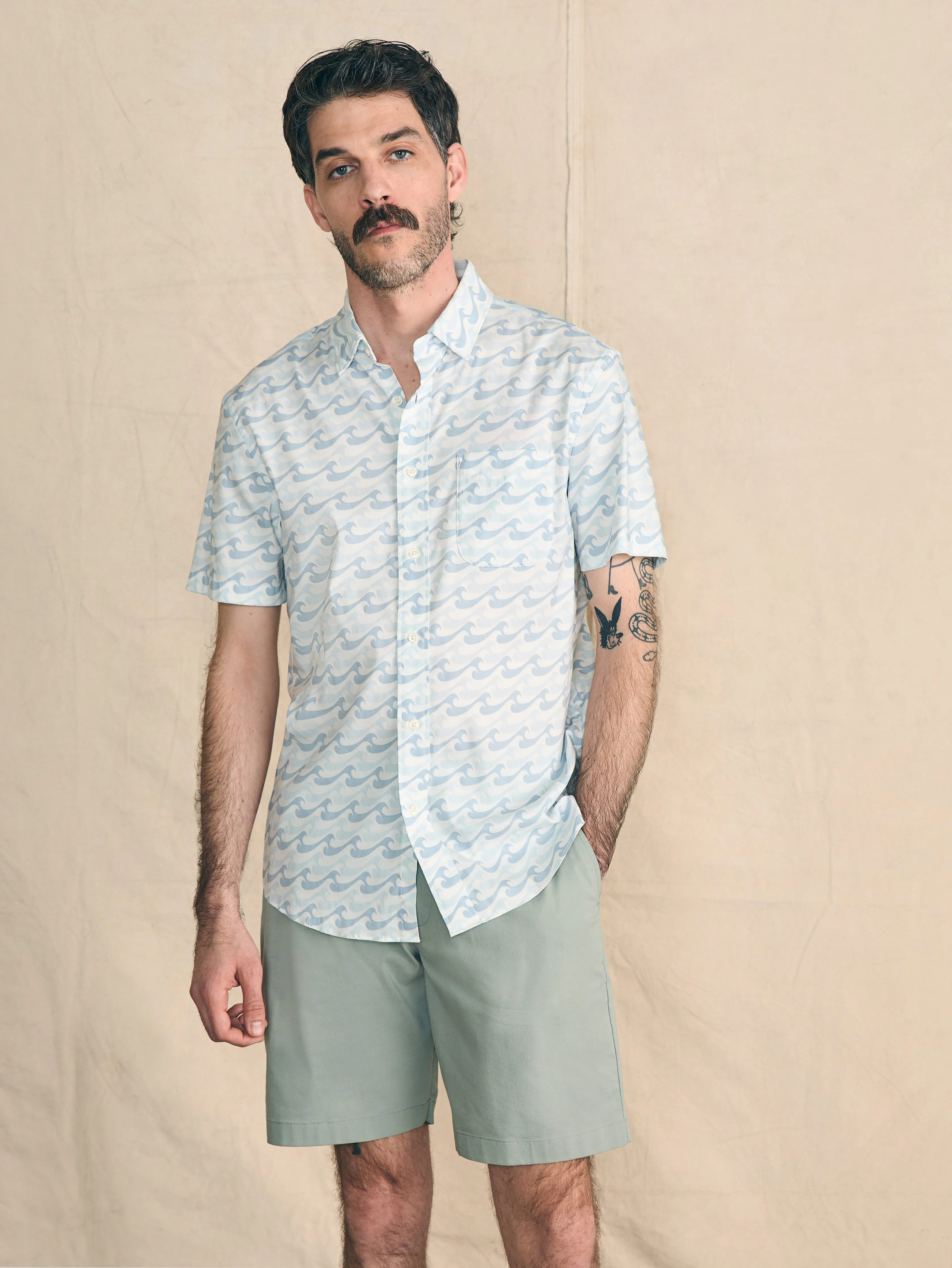 Movement™ Short-Sleeve Shirt - Ivory Endless Peaks sold by Faherty