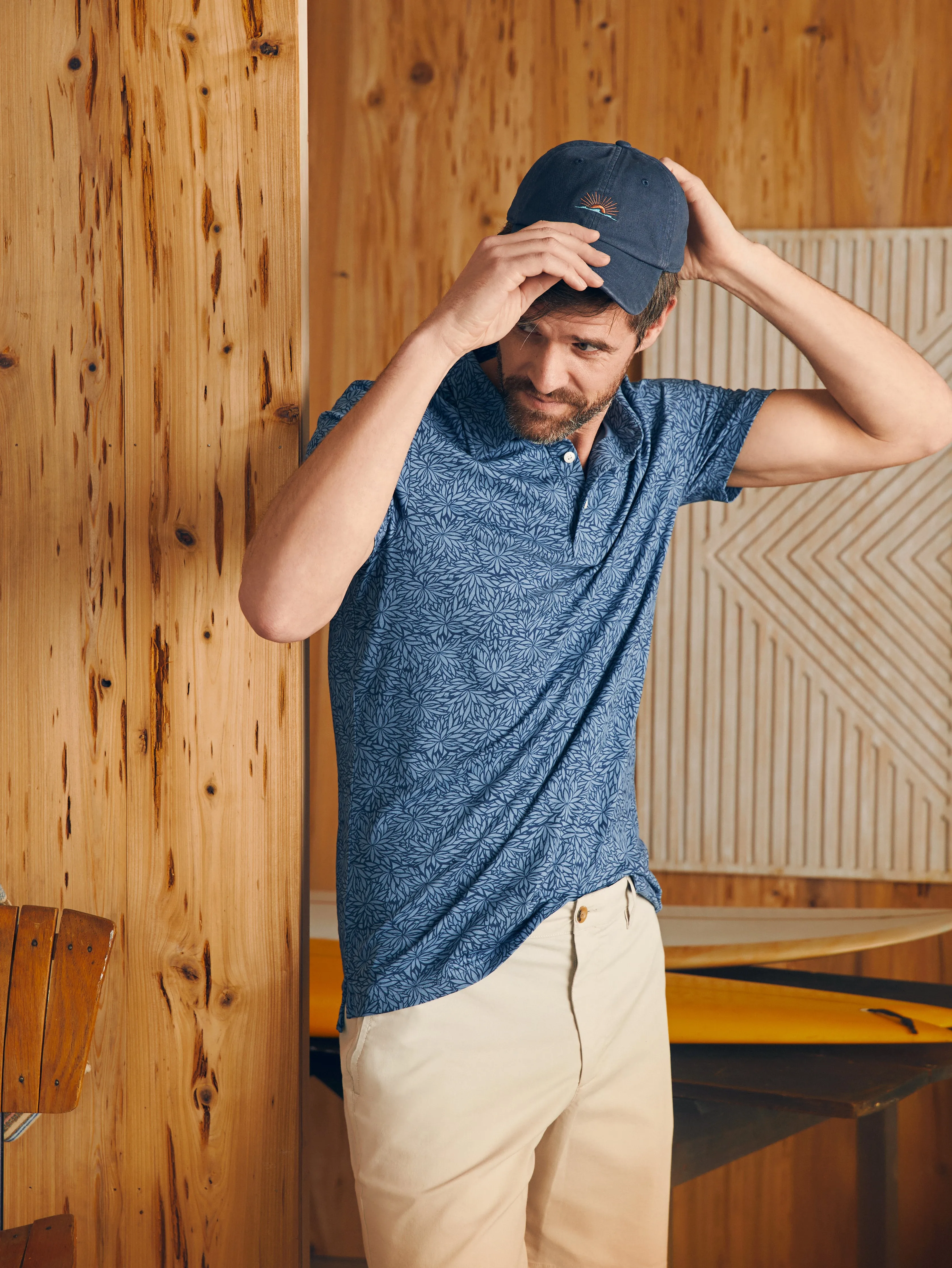 Movement™ Short-Sleeve Pique Polo Shirt (Tall) - Horizon Blue Frond Print sold by Faherty product image thumbnail 4