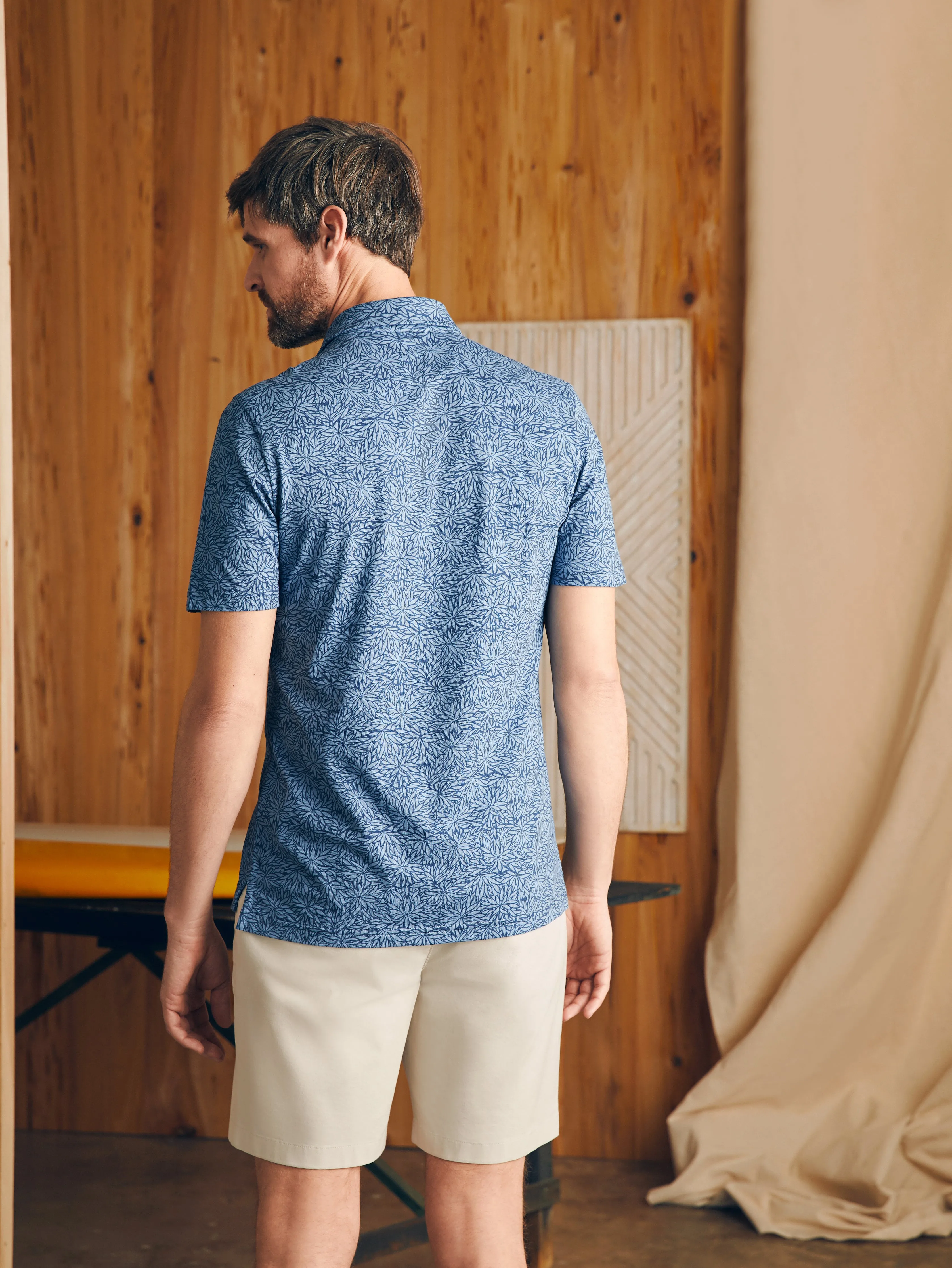 Movement™ Short-Sleeve Pique Polo Shirt (Tall) - Horizon Blue Frond Print sold by Faherty product image thumbnail 5