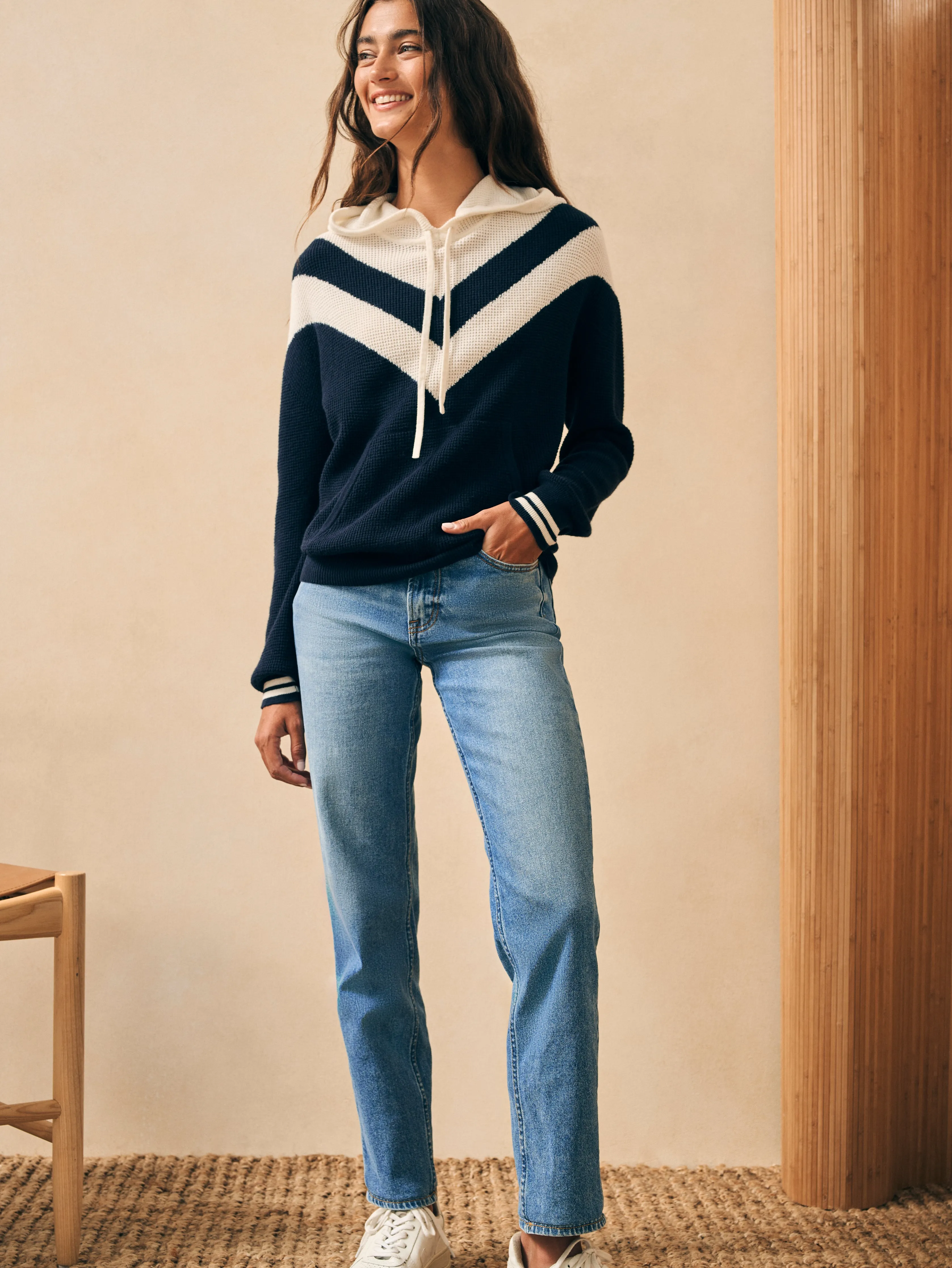 Throwback Waffle Hoodie - Varsity Blues sold by Faherty