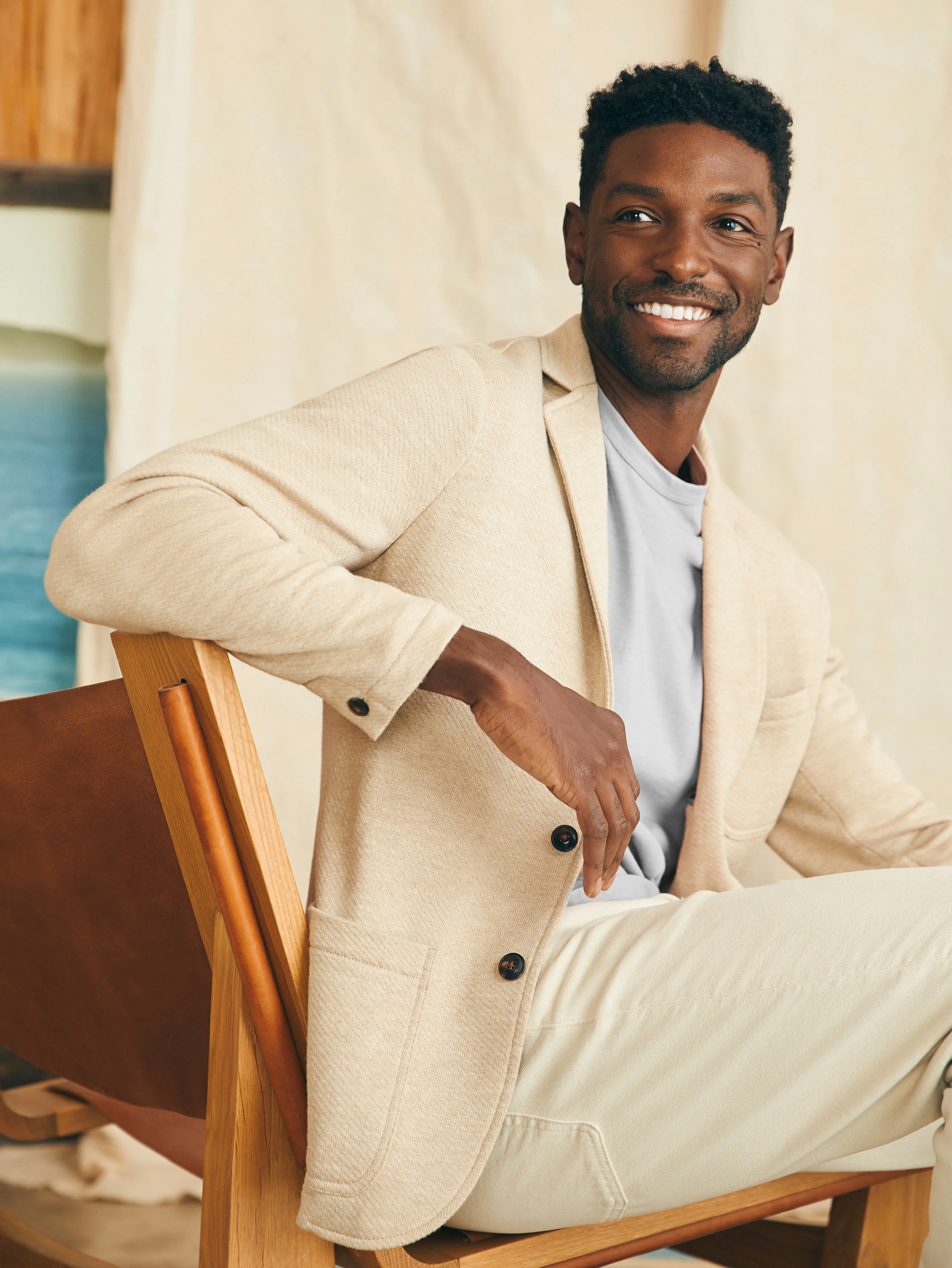 Inlet Knit Blazer - Khaki Fields Melange sold by Faherty product image thumbnail 4