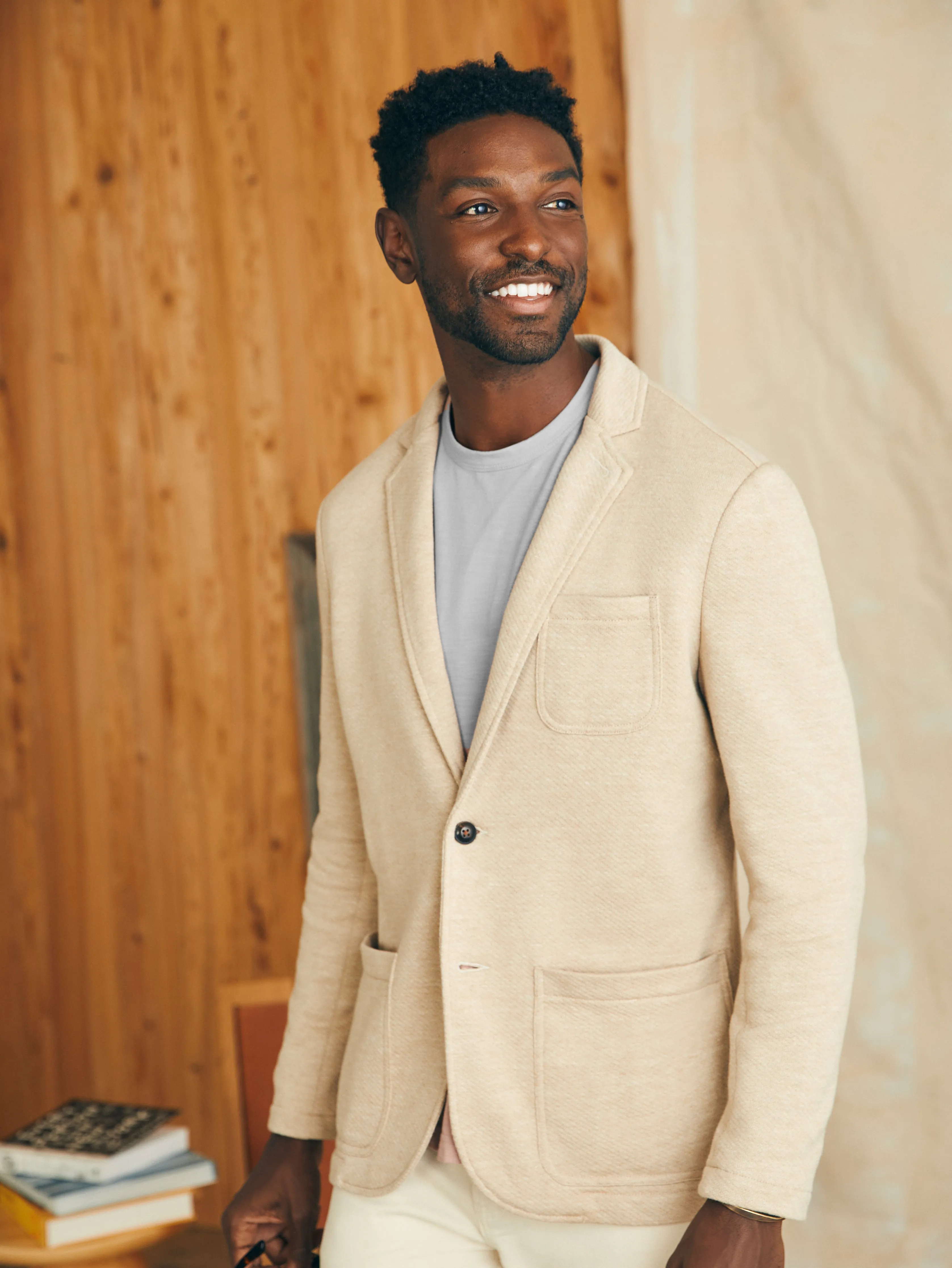 Inlet Knit Blazer - Khaki Fields Melange sold by Faherty product image thumbnail 3