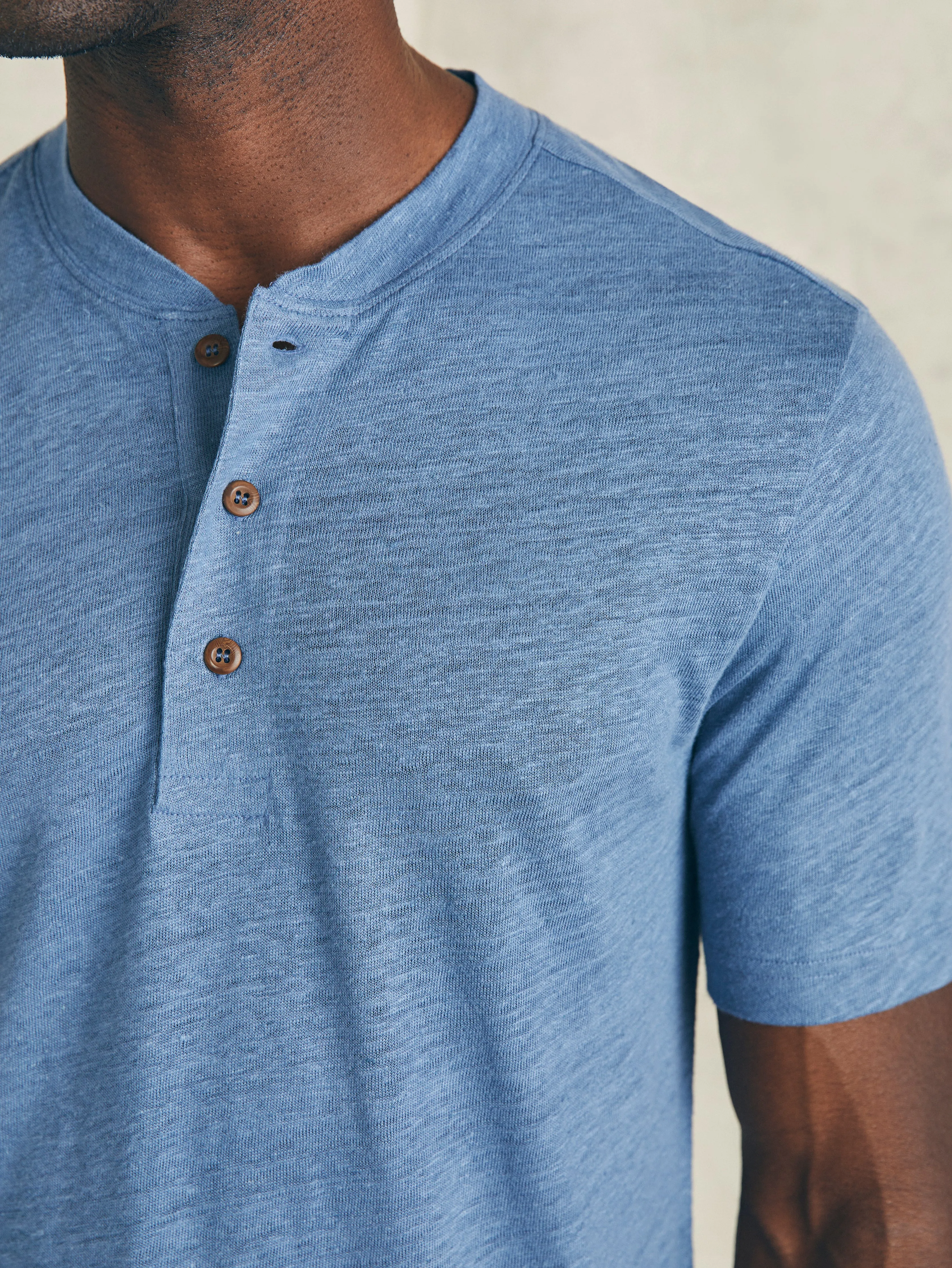 Short-Sleeve Linen Henley - Breaker Blue sold by Faherty product image thumbnail 2