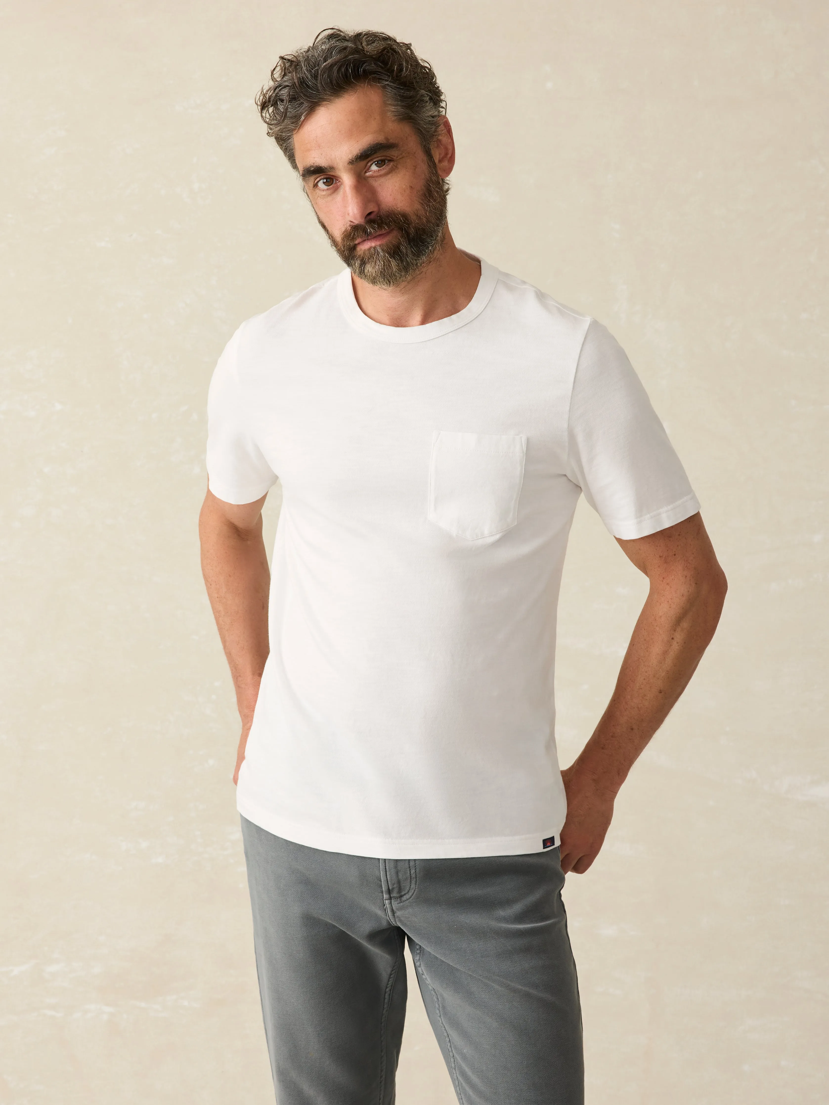 Sunwashed Pocket Tee - White sold by Faherty