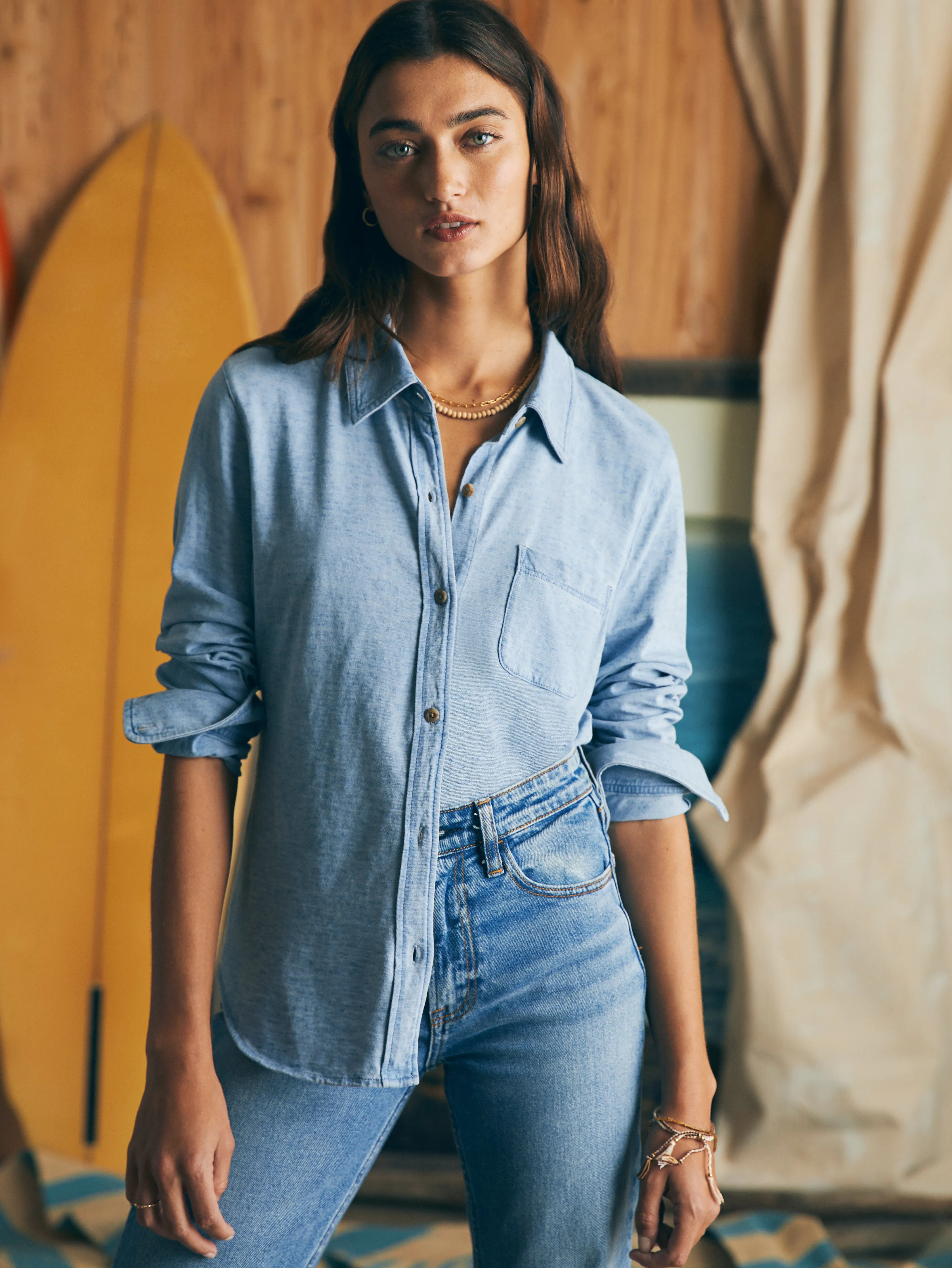 Sunwashed Knit Shirt - Light Indigo Wash sold by Faherty product image thumbnail 3