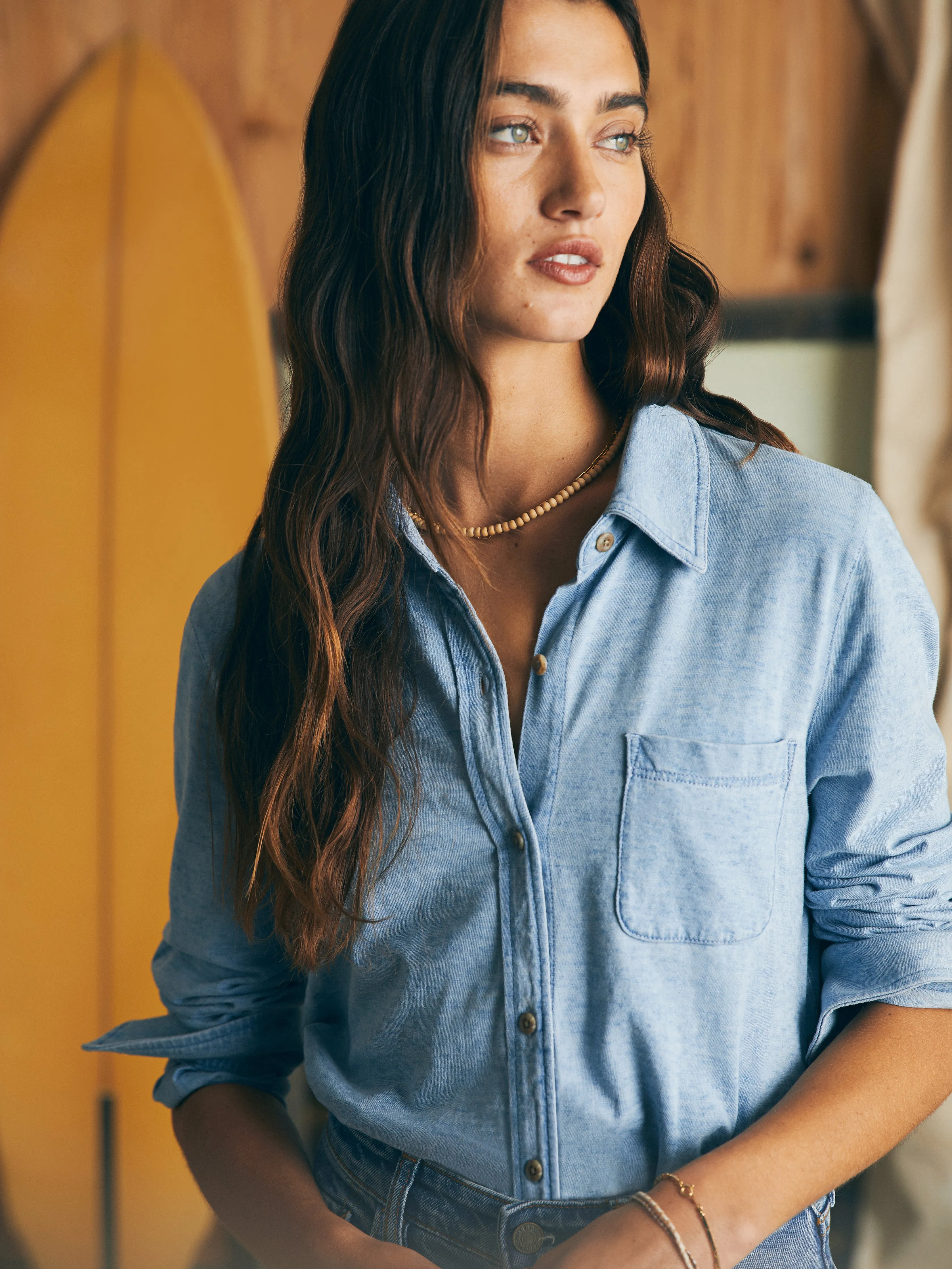 Sunwashed Knit Shirt - Light Indigo Wash sold by Faherty