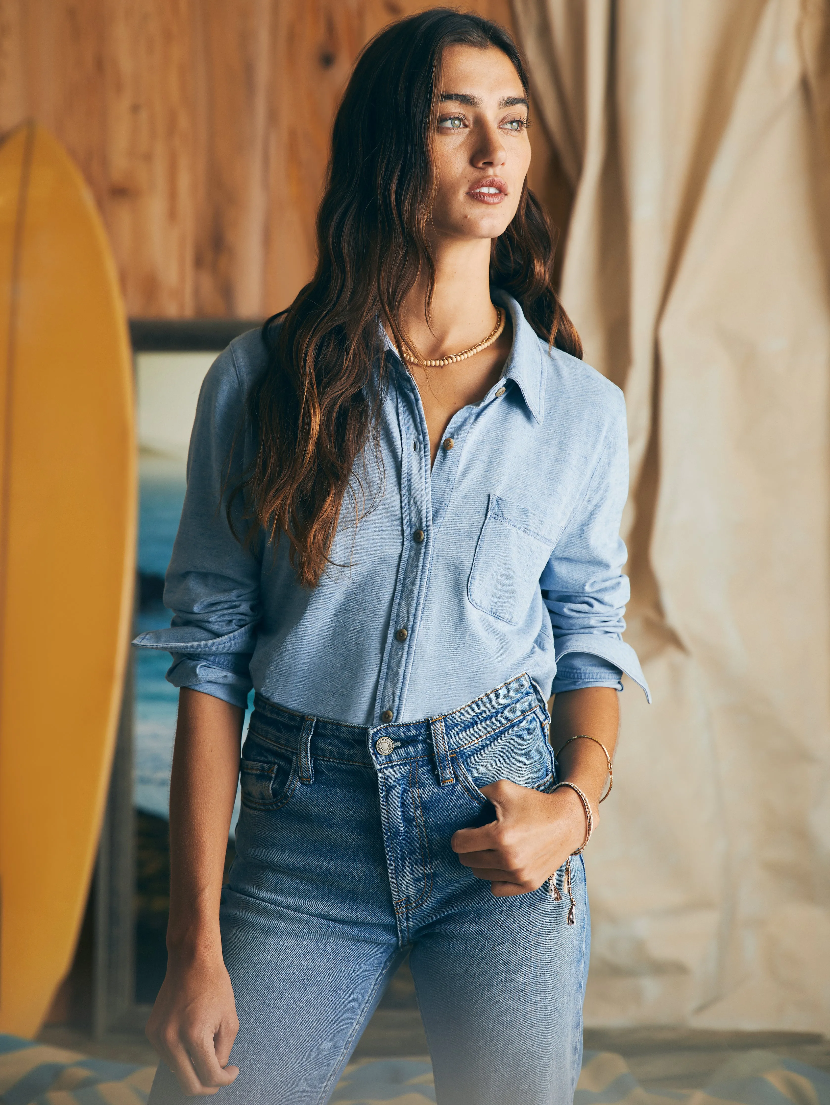 Sunwashed Knit Shirt - Light Indigo Wash sold by Faherty product image thumbnail 4