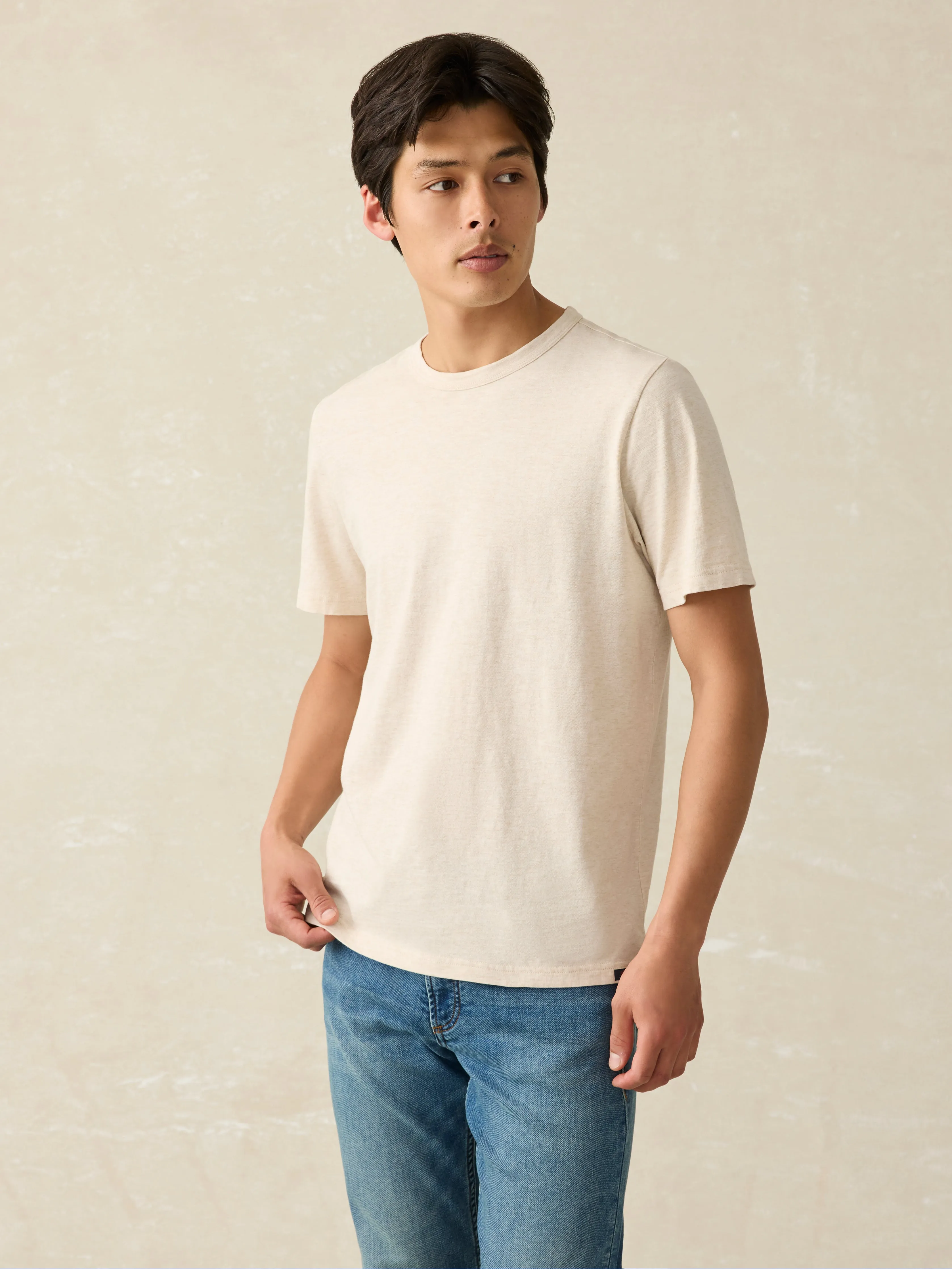 Sunwashed Tee - Arctic Frost Heather sold by Faherty
