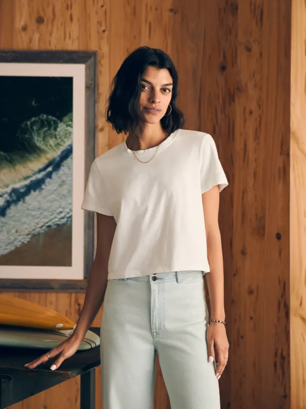 Sunwashed Cropped Crew Tee - White sold by Faherty