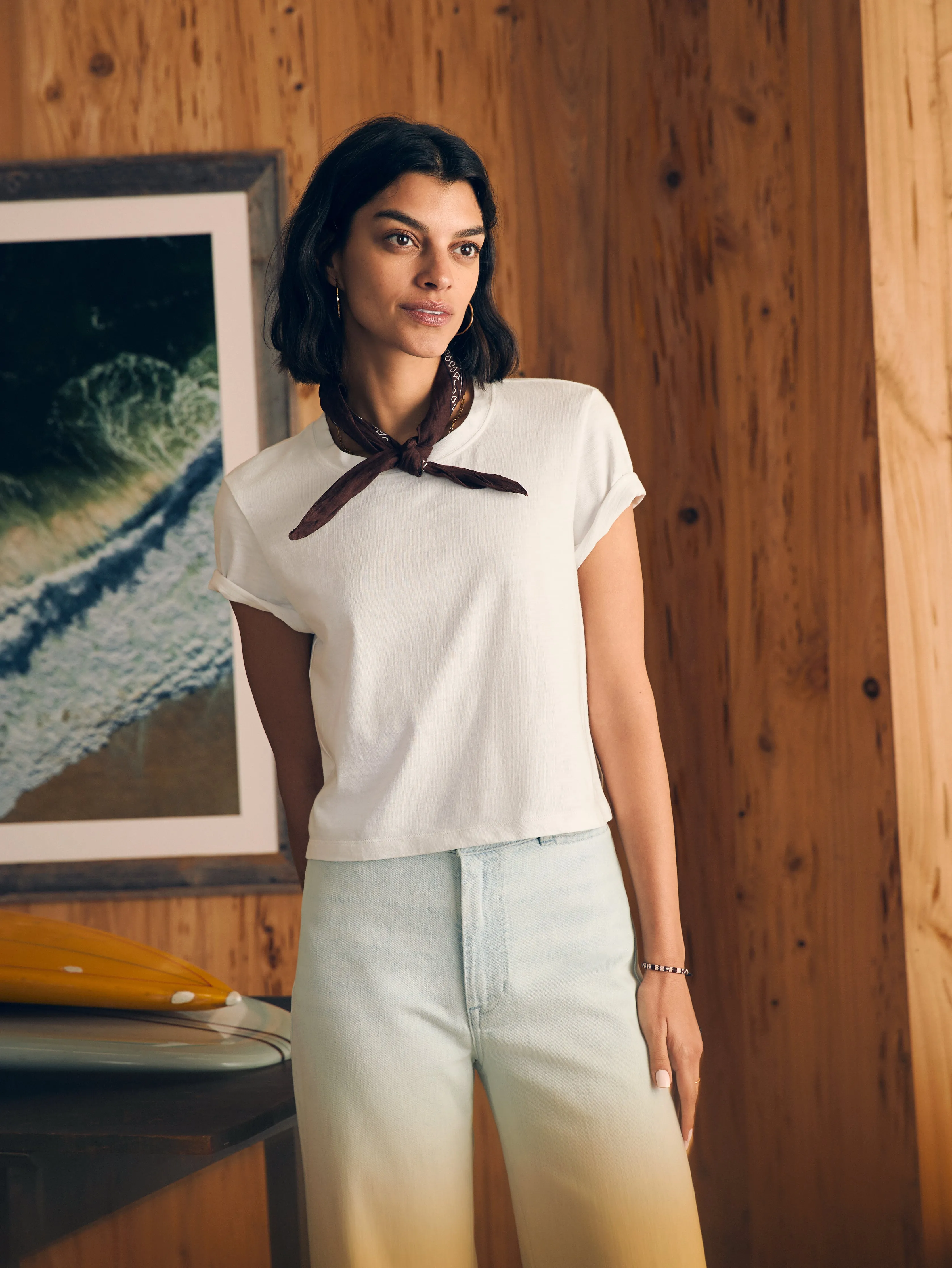Sunwashed Cropped Crew Tee - White sold by Faherty product image thumbnail 3