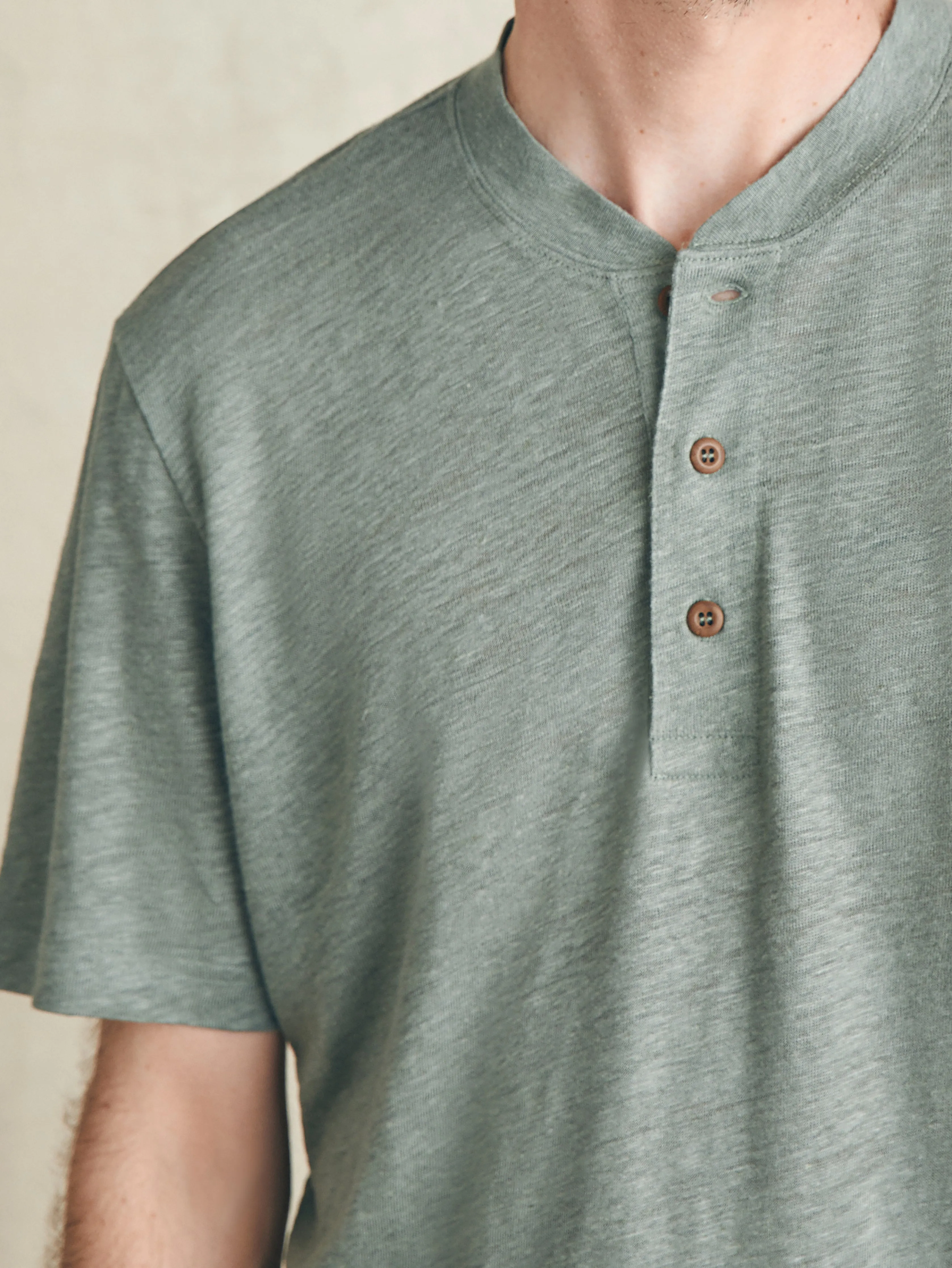 Short-Sleeve Linen Henley - Desert Olive sold by Faherty product image thumbnail 2