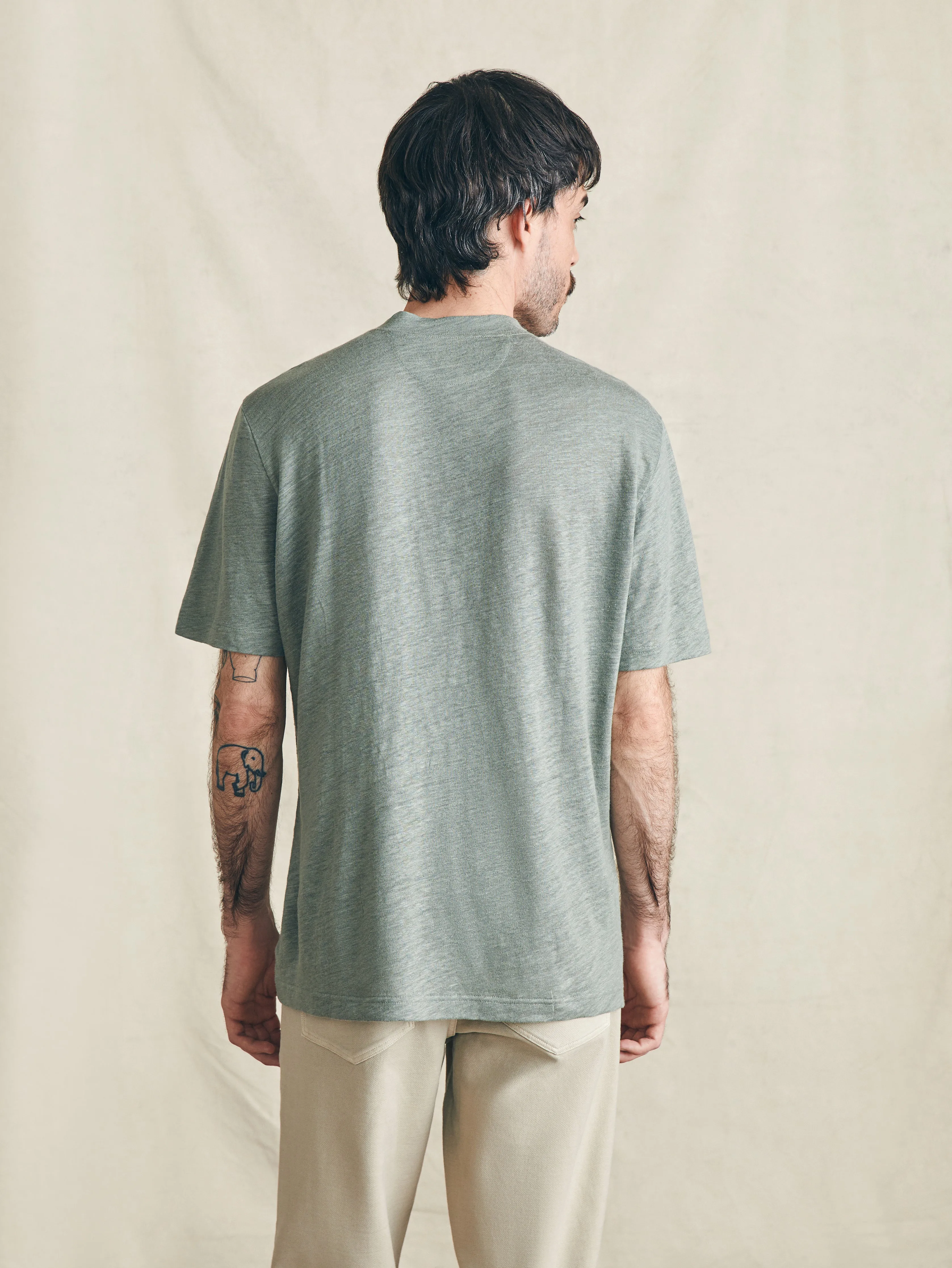 Short-Sleeve Linen Henley - Desert Olive sold by Faherty product image thumbnail 5
