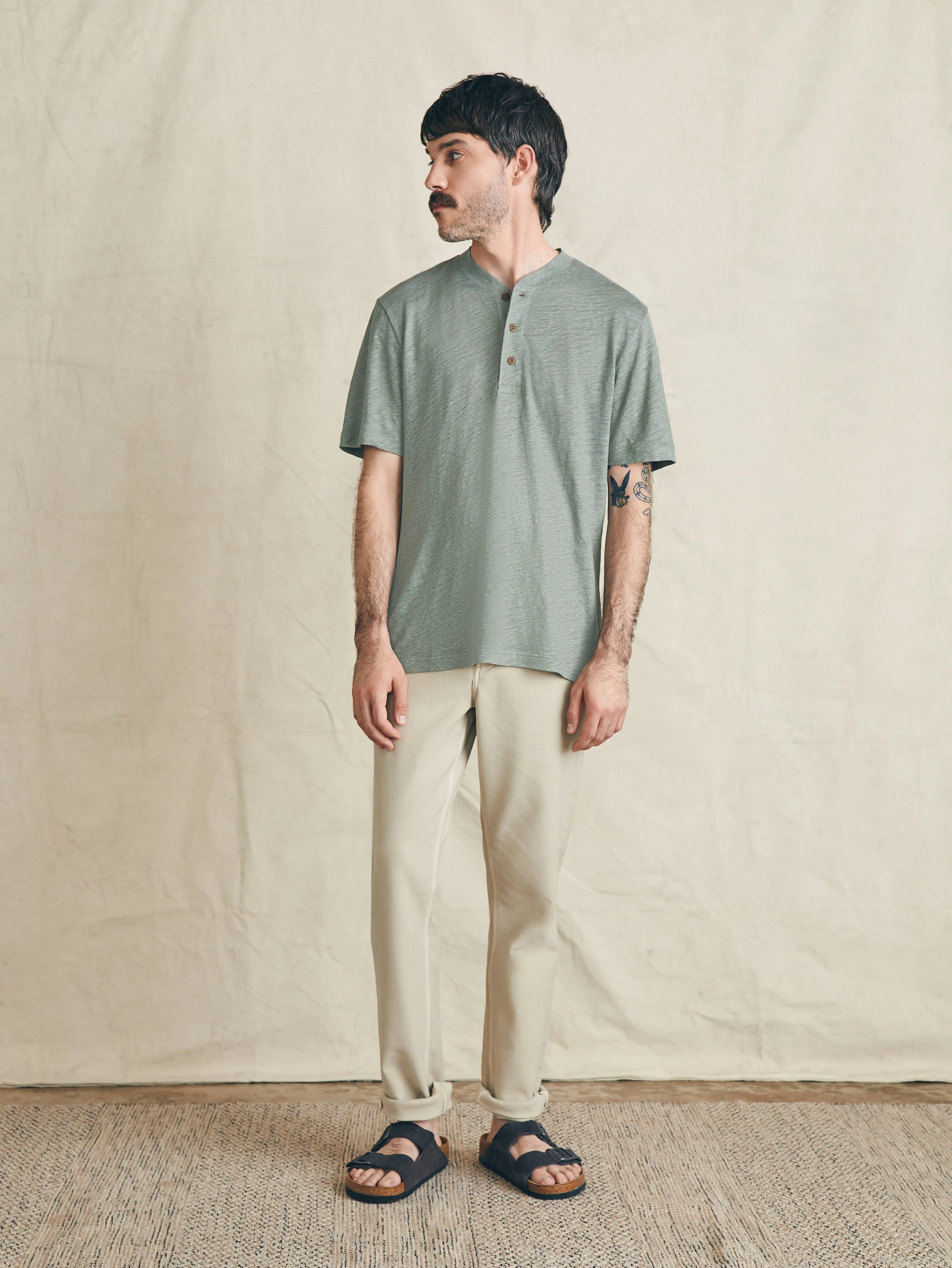 Short-Sleeve Linen Henley - Desert Olive sold by Faherty product image thumbnail 4