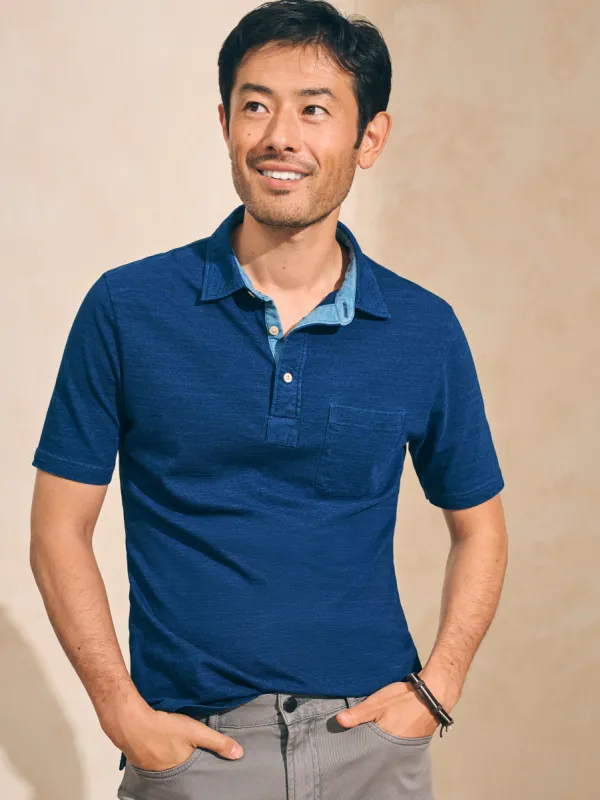 Short-Sleeve Indigo Polo Shirt - Dark Indigo Wash sold by Faherty