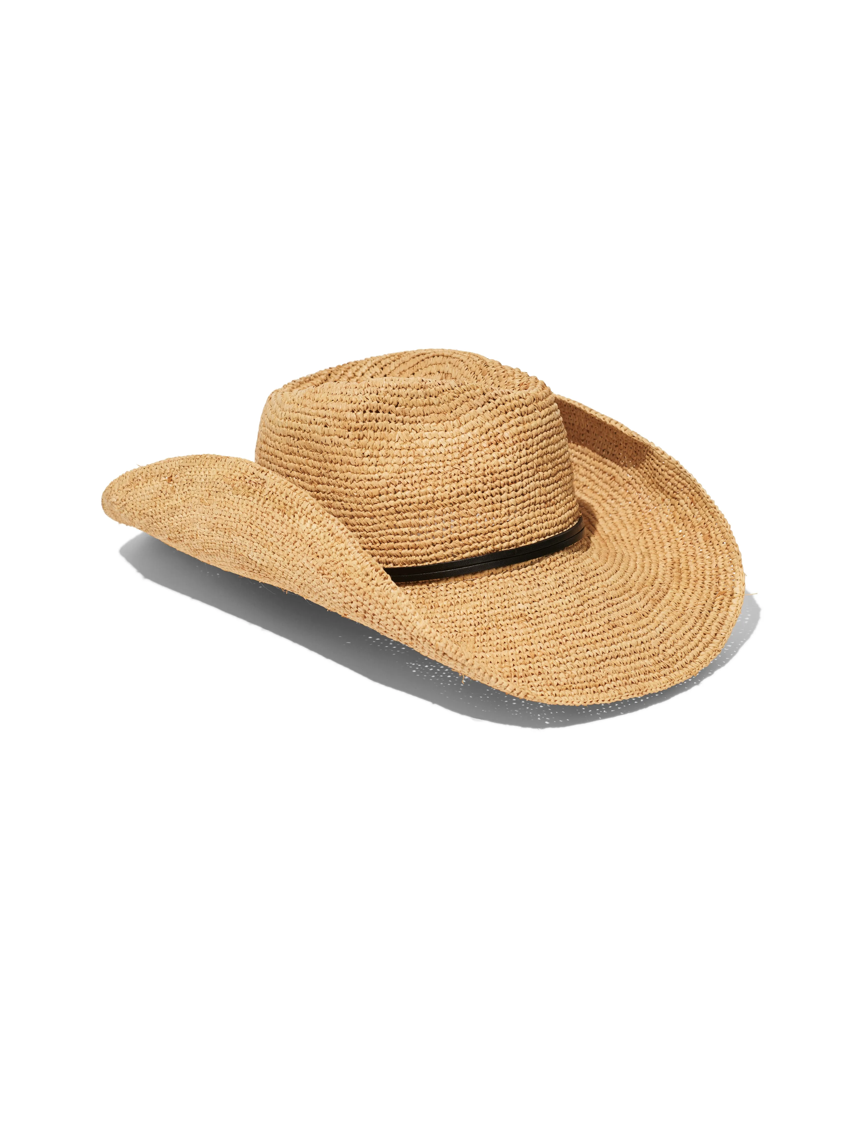 Leather-Trimmed Raffia Straw Hat - Natural sold by Faherty product image thumbnail 4