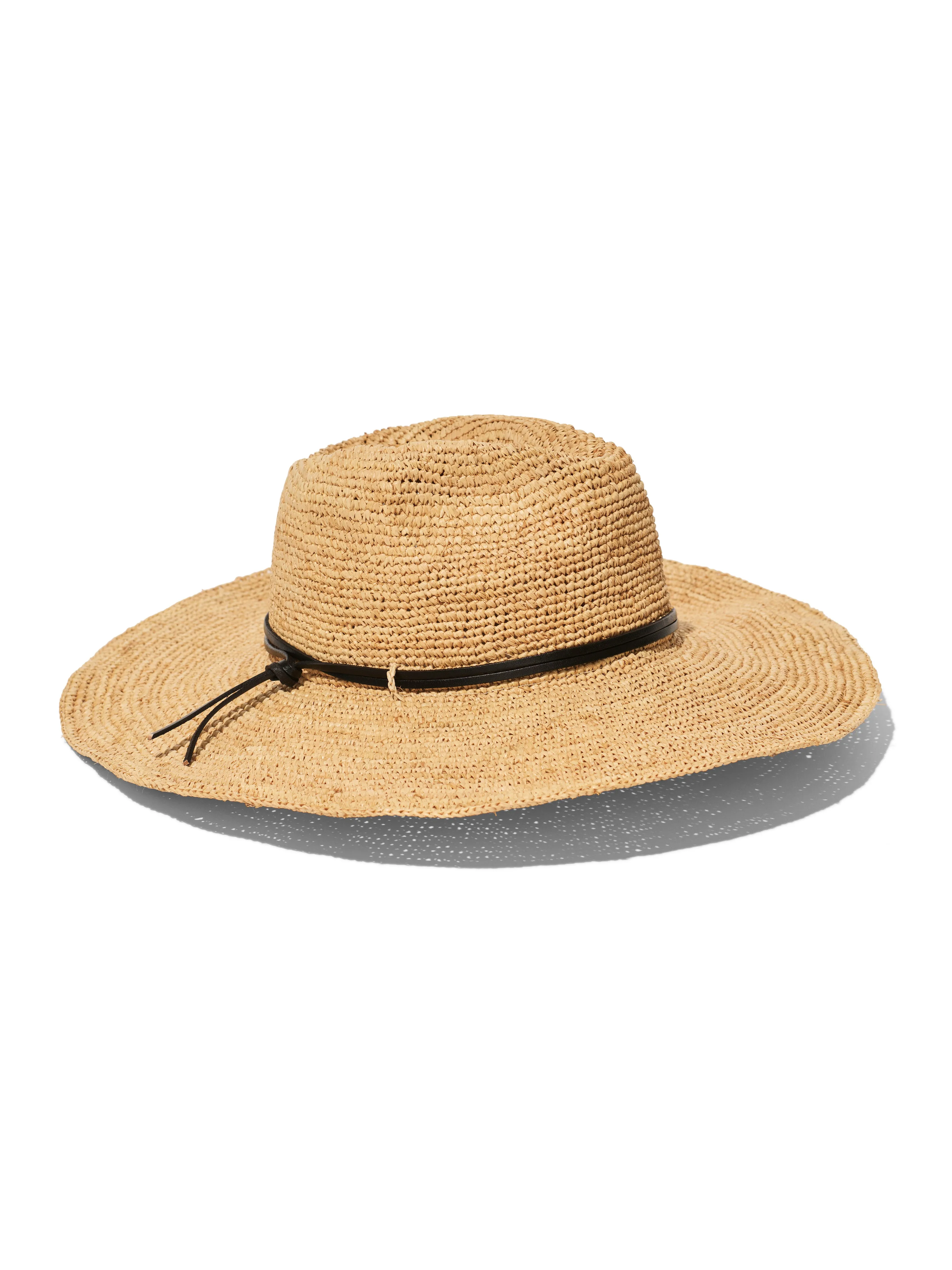 Leather-Trimmed Raffia Straw Hat - Natural sold by Faherty