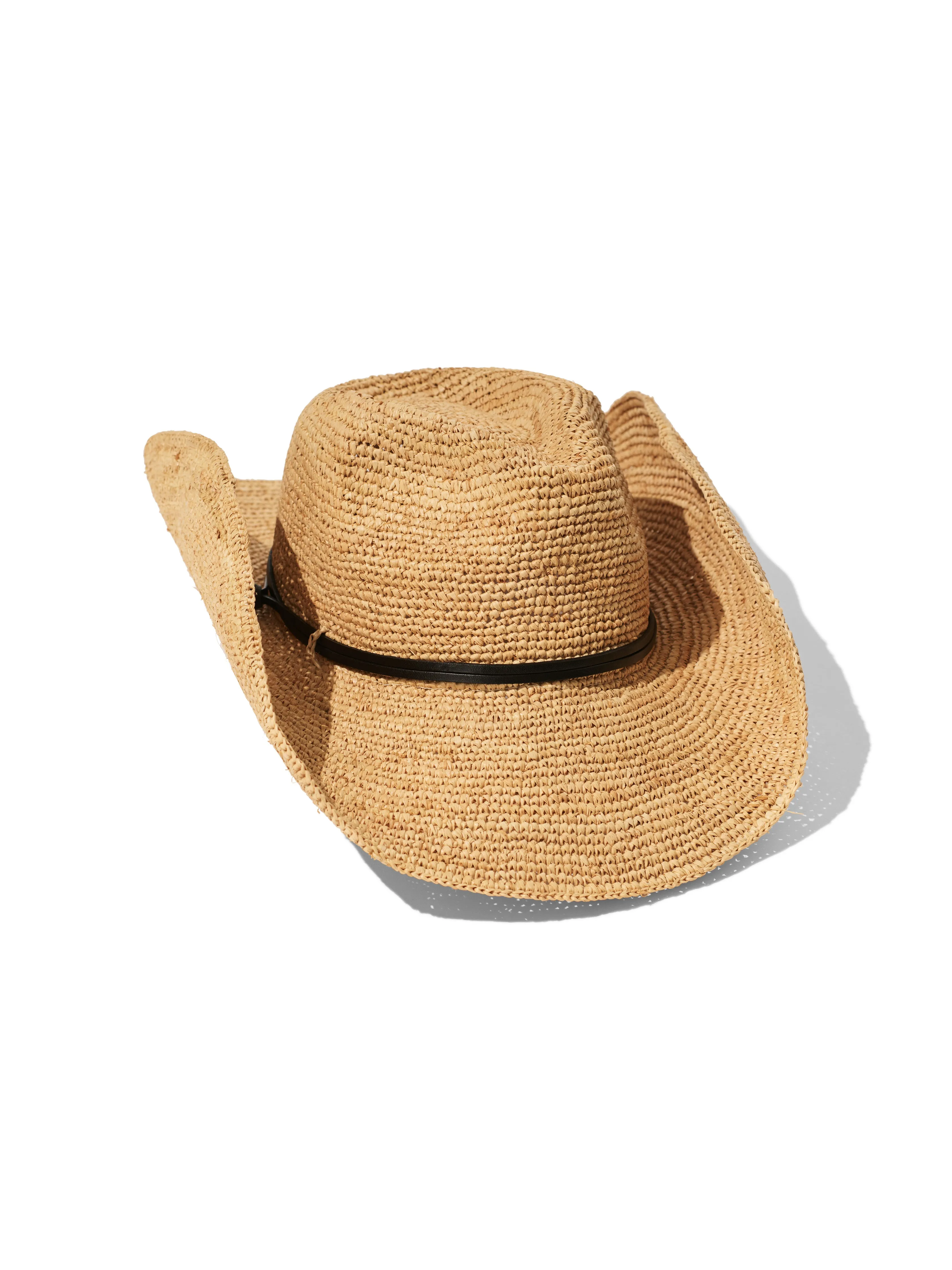 Leather-Trimmed Raffia Straw Hat - Natural sold by Faherty product image thumbnail 3