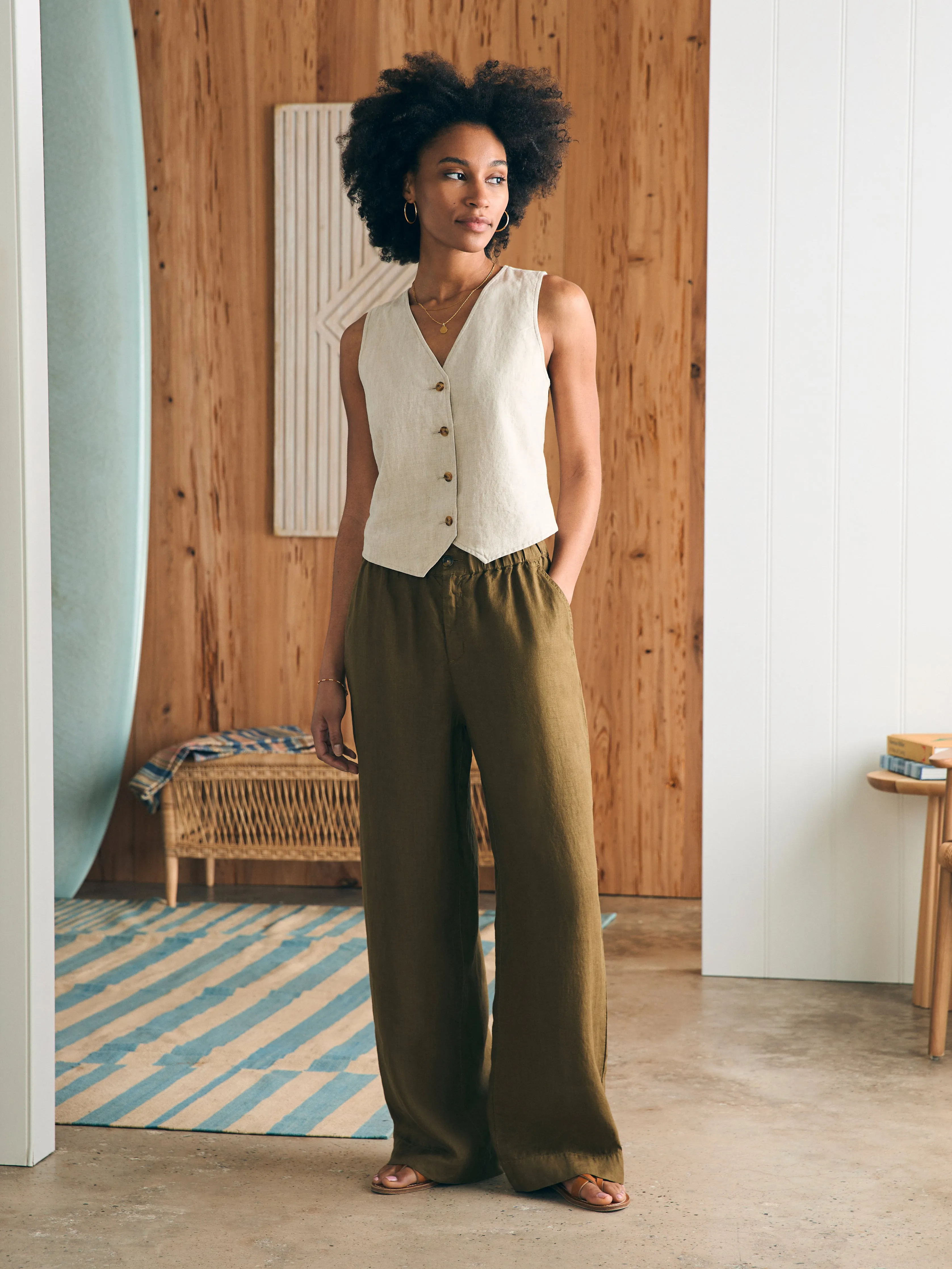 Monterey Linen Pant - Military Olive sold by Faherty