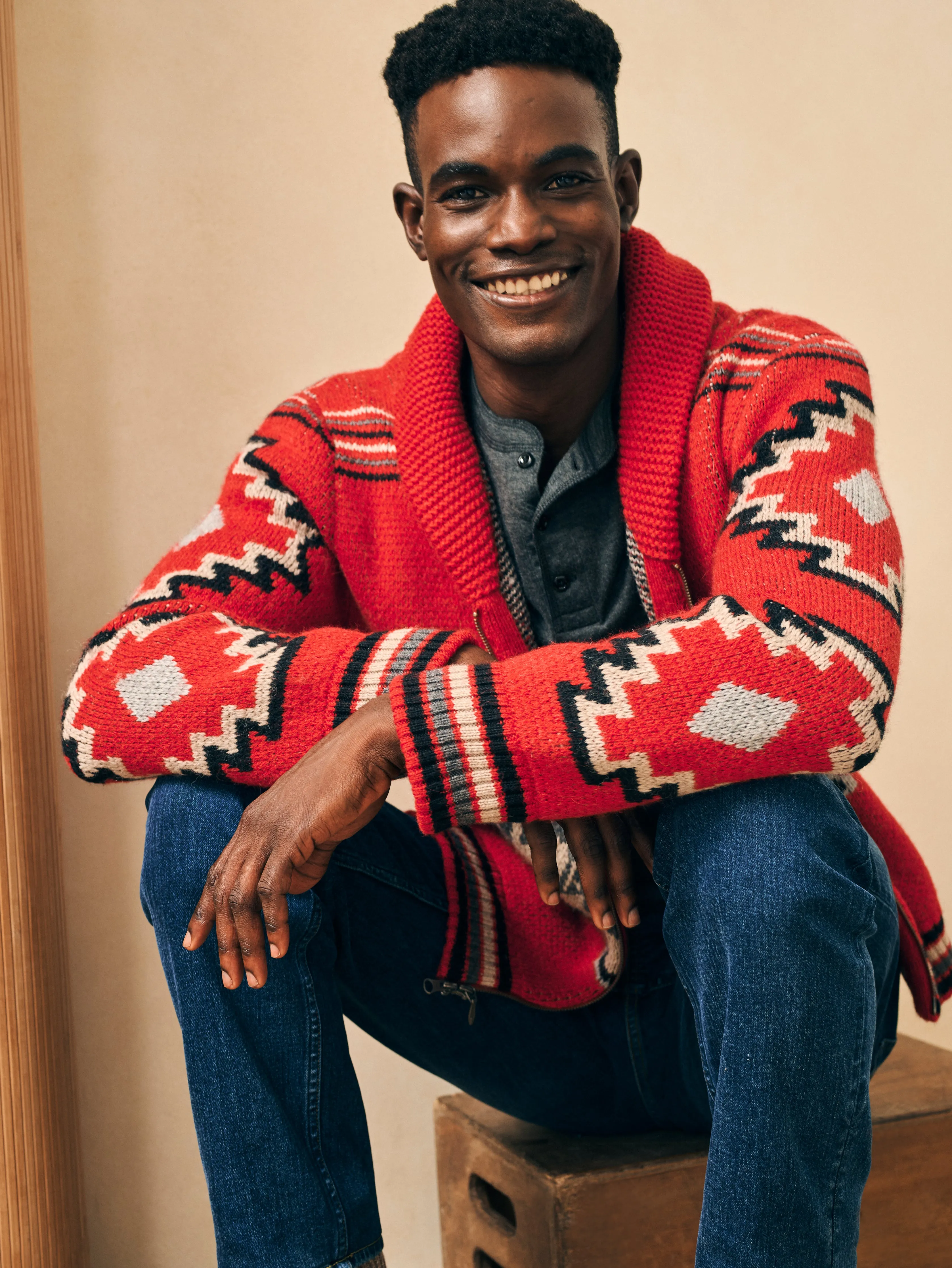 Steven Paul Judd Thunderbird Cardigan - Red Thunderbird sold by Faherty product image thumbnail 5