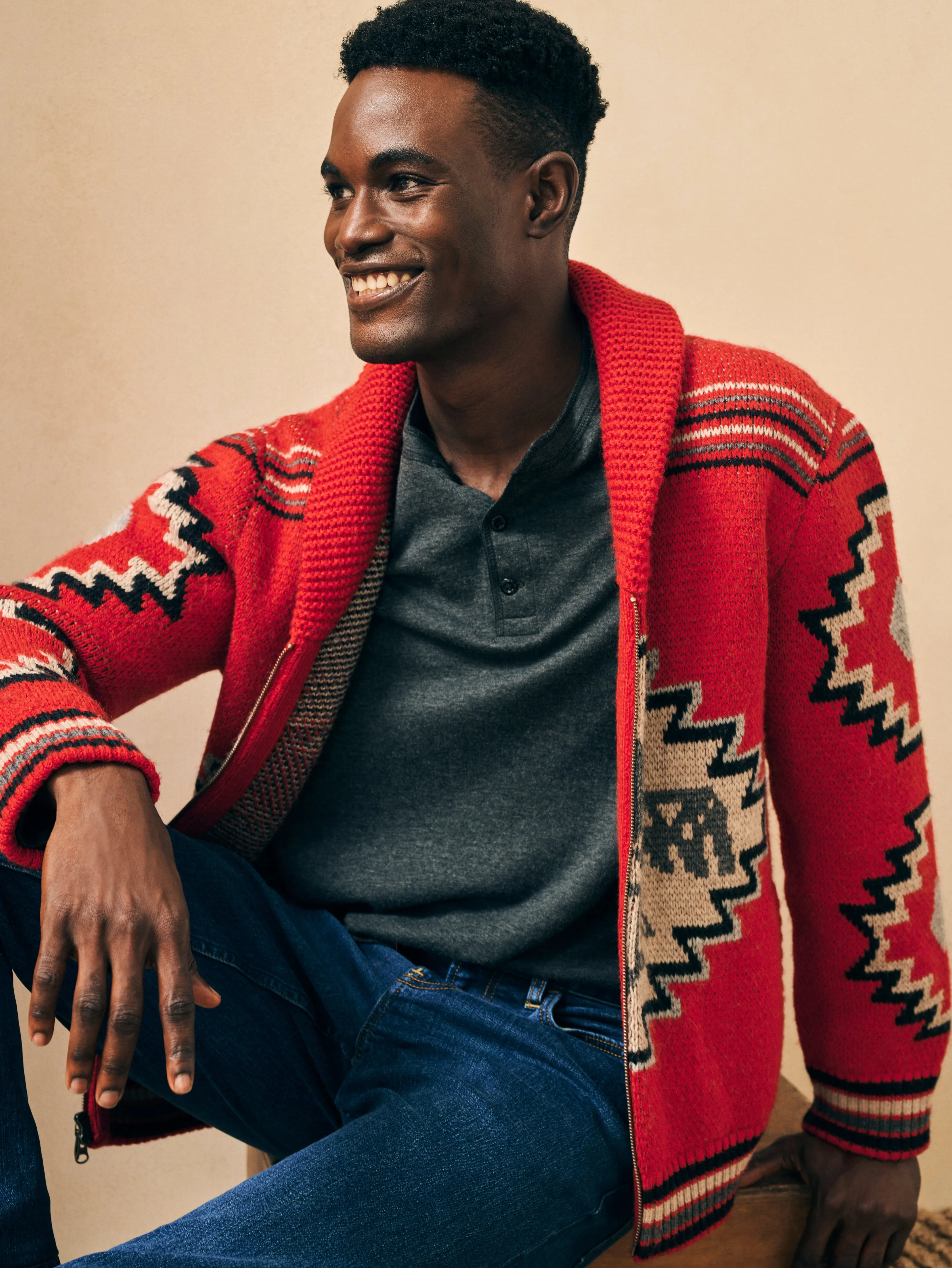 Steven Paul Judd Thunderbird Cardigan - Red Thunderbird sold by Faherty product image thumbnail 3
