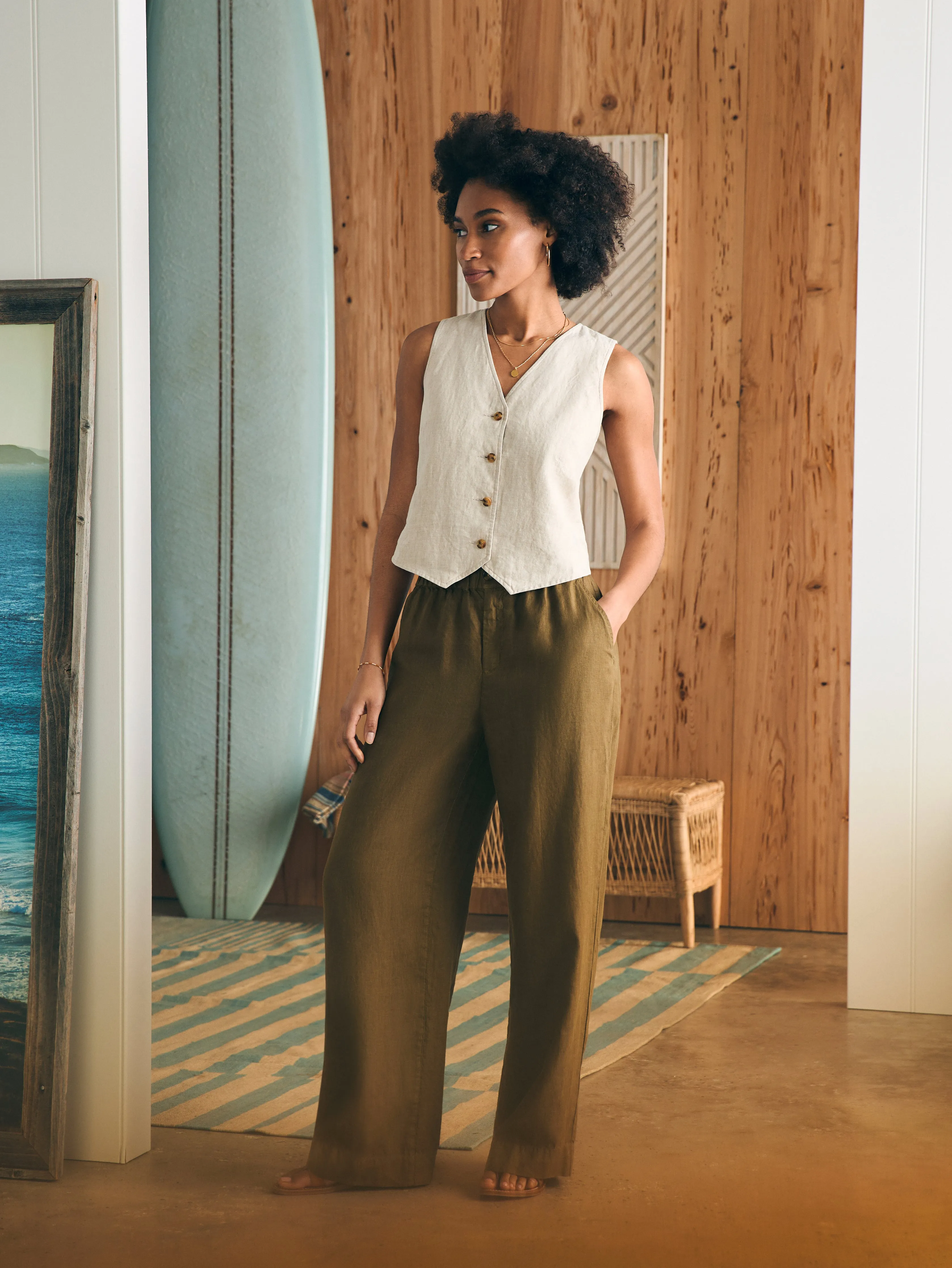 Monterey Linen Pant - Military Olive sold by Faherty product image thumbnail 3