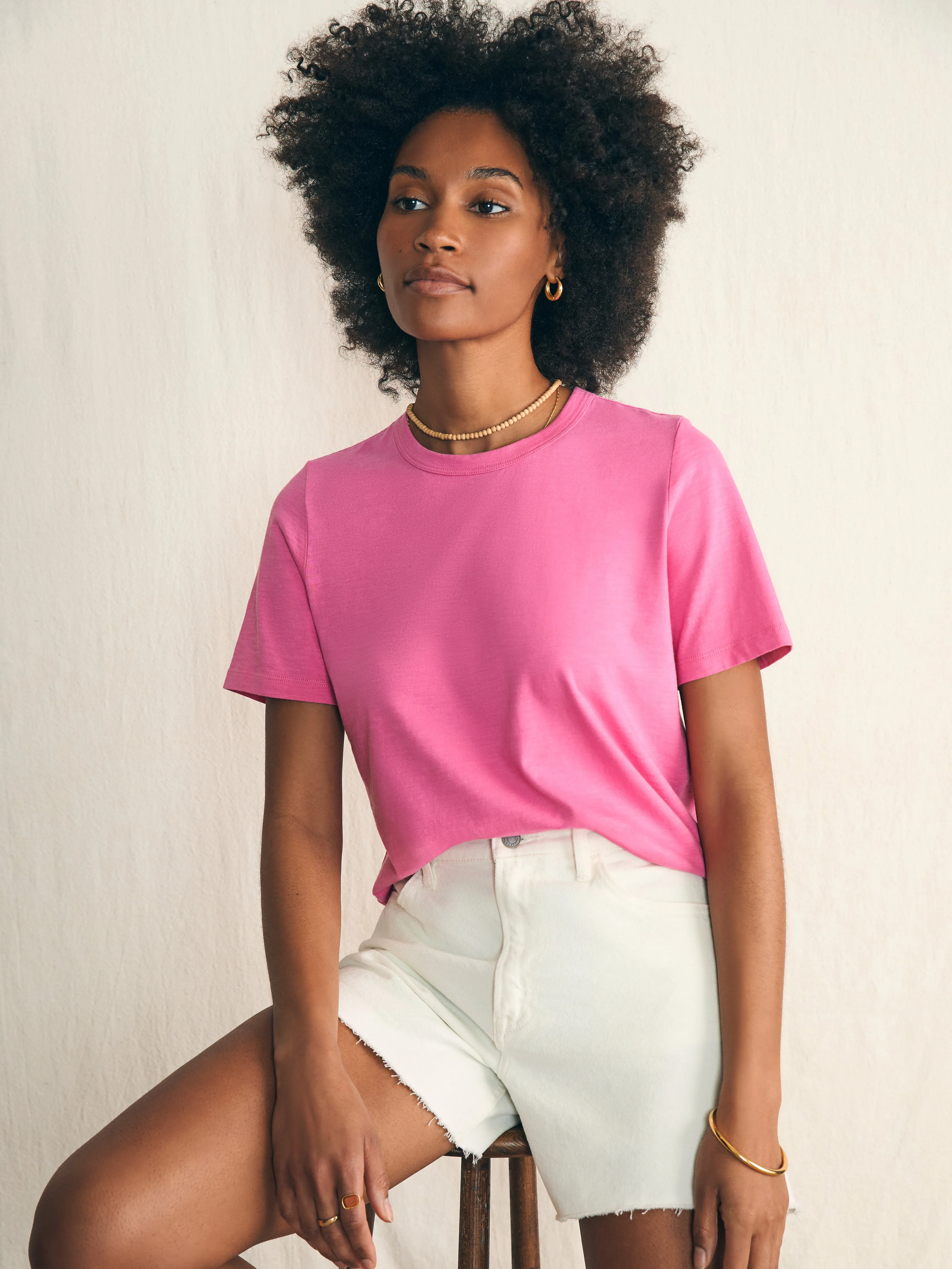 Sunwashed Crew Tee - Cone Flower sold by Faherty