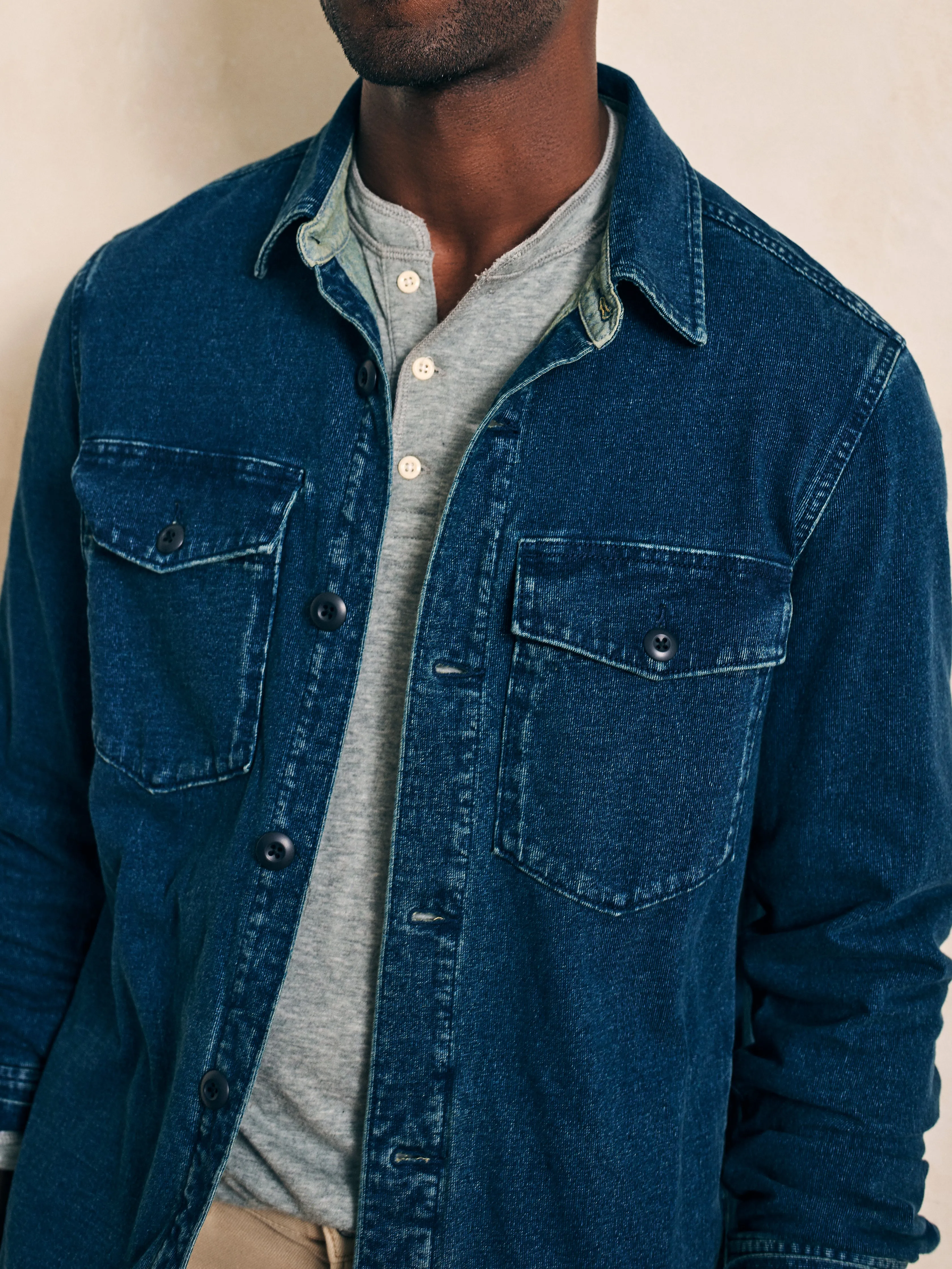 Jersey Shirt Jacket - Indigo sold by Faherty product image thumbnail 2