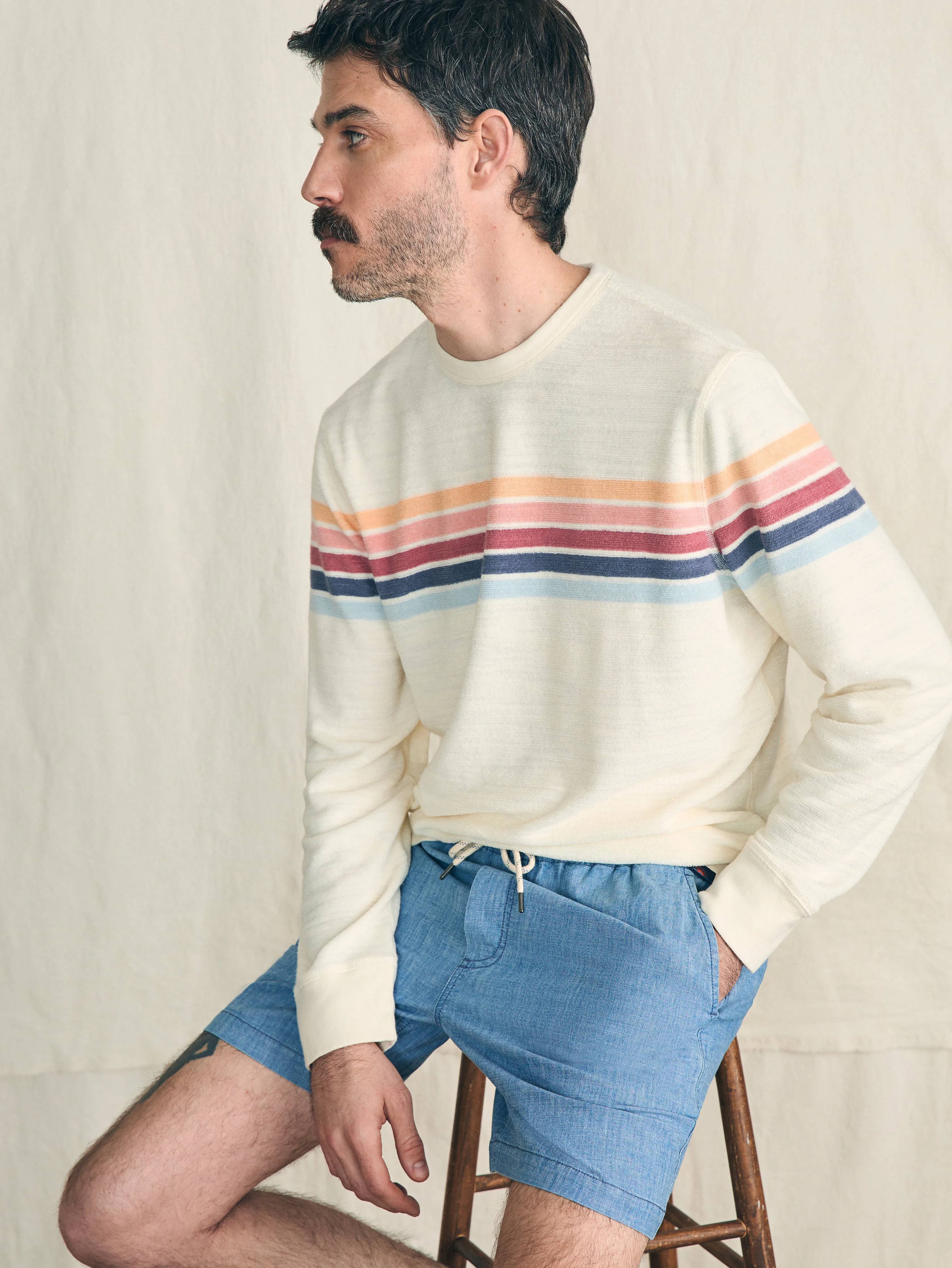 Cabana Towel Terry Crewneck - Seacoast Skyline Stripe sold by Faherty product image thumbnail 5