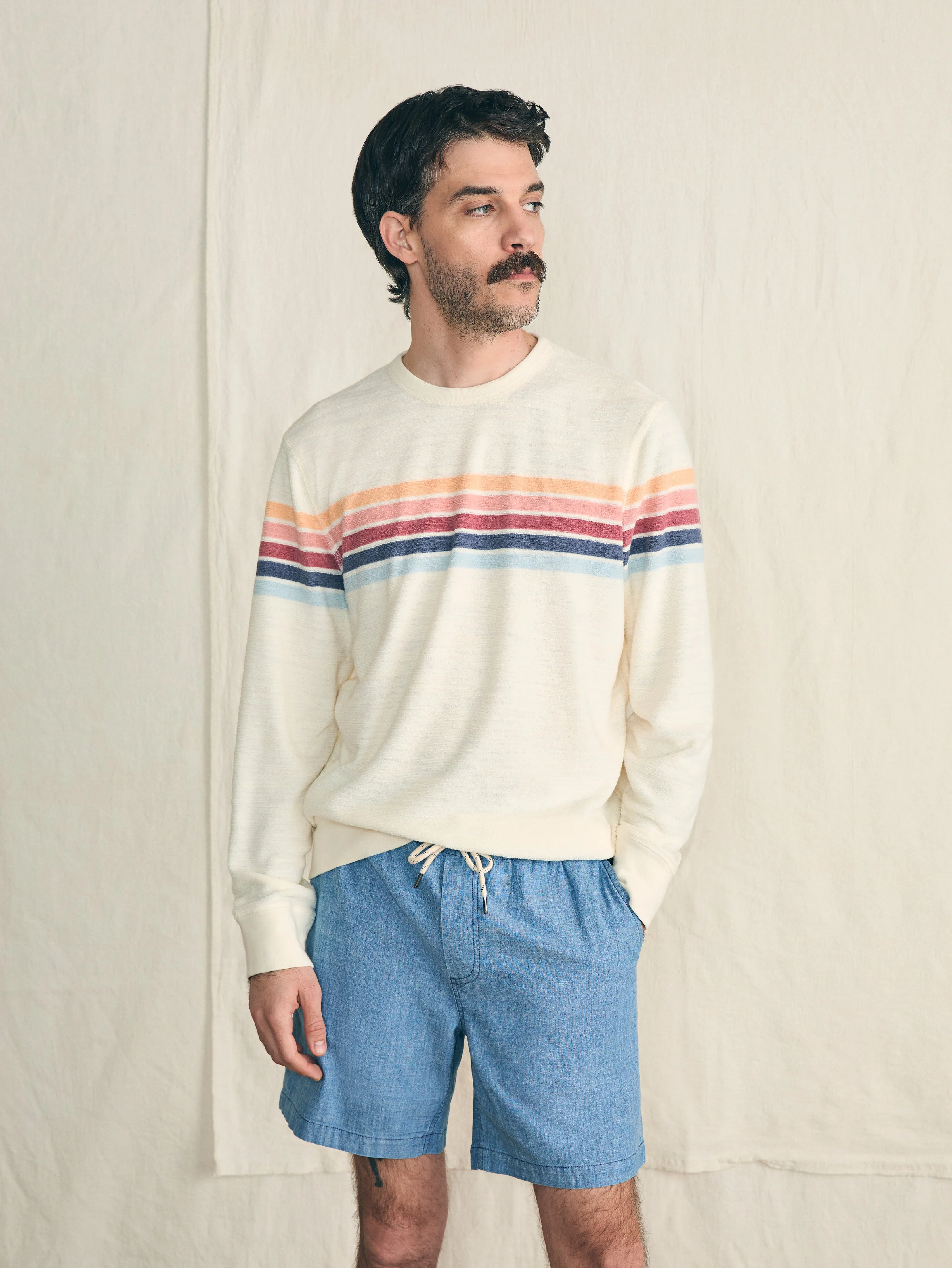 Cabana Towel Terry Crewneck - Seacoast Skyline Stripe sold by Faherty product image thumbnail 3