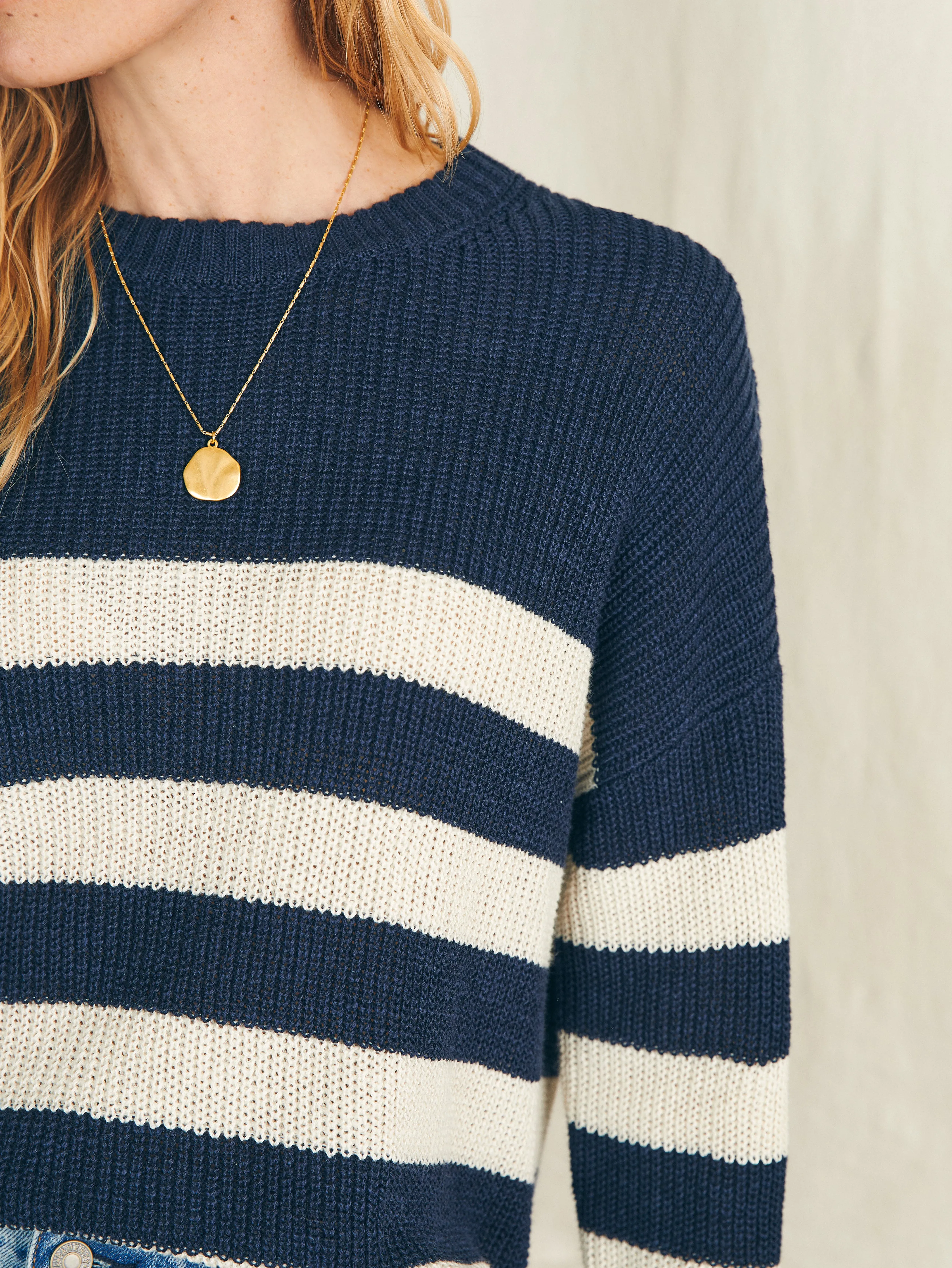 Miramar Linen Crewneck Sweater - Kadena Navy Stripe sold by Faherty product image thumbnail 4