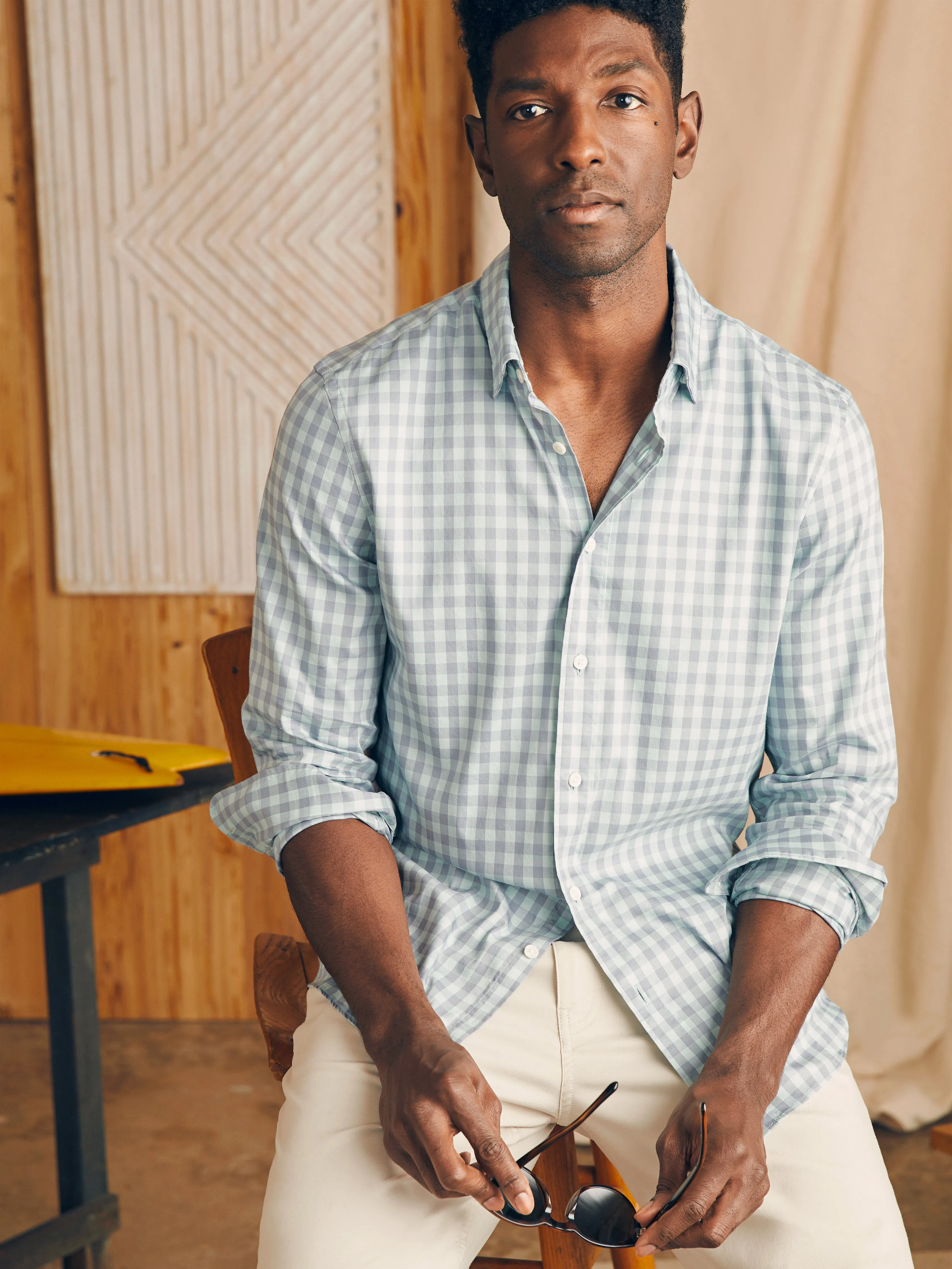 Movement™ Shirt - Teal Coast Gingham sold by Faherty product image thumbnail 3