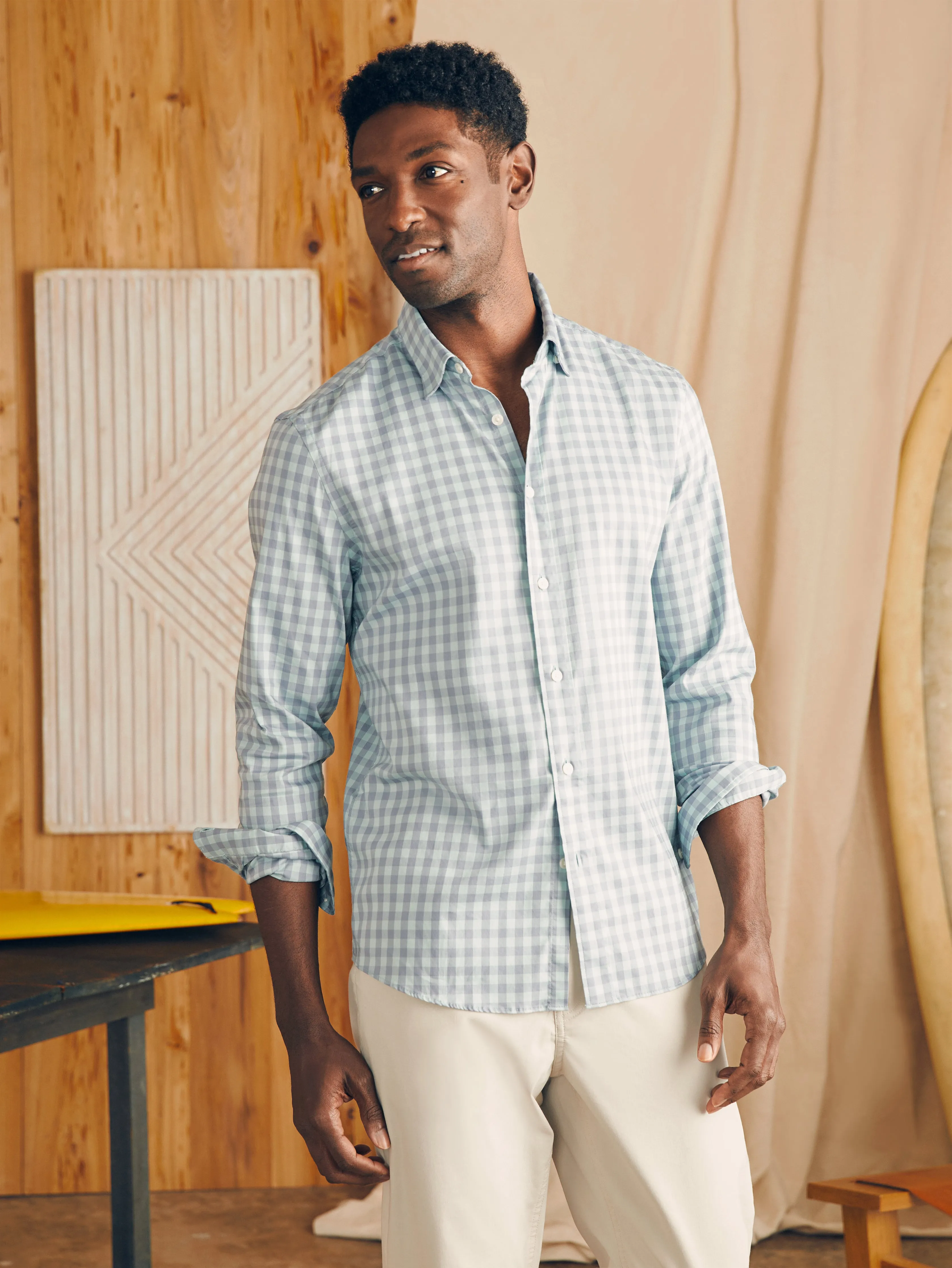Movement™ Shirt - Teal Coast Gingham sold by Faherty