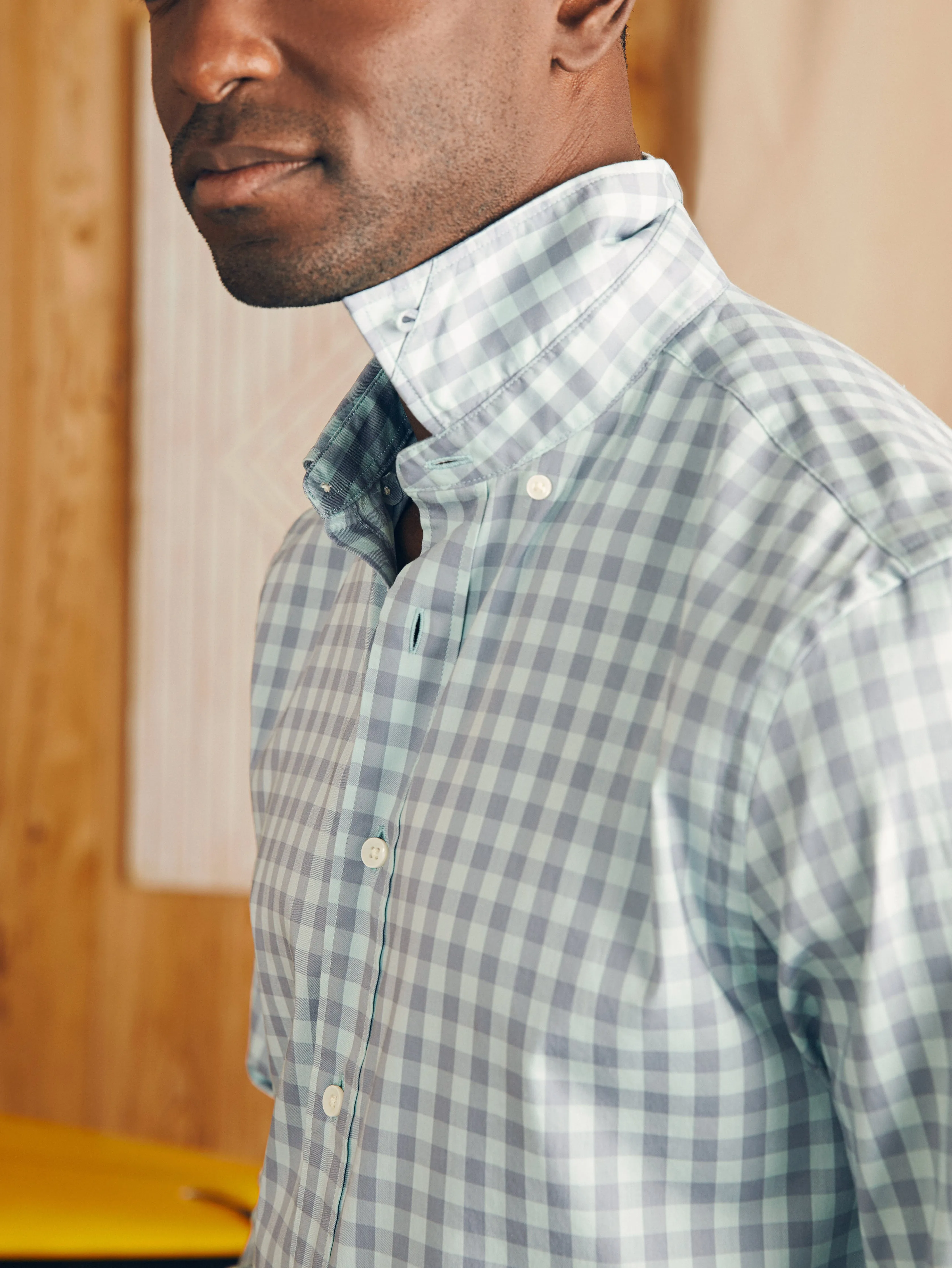 Movement™ Shirt - Teal Coast Gingham sold by Faherty product image thumbnail 2