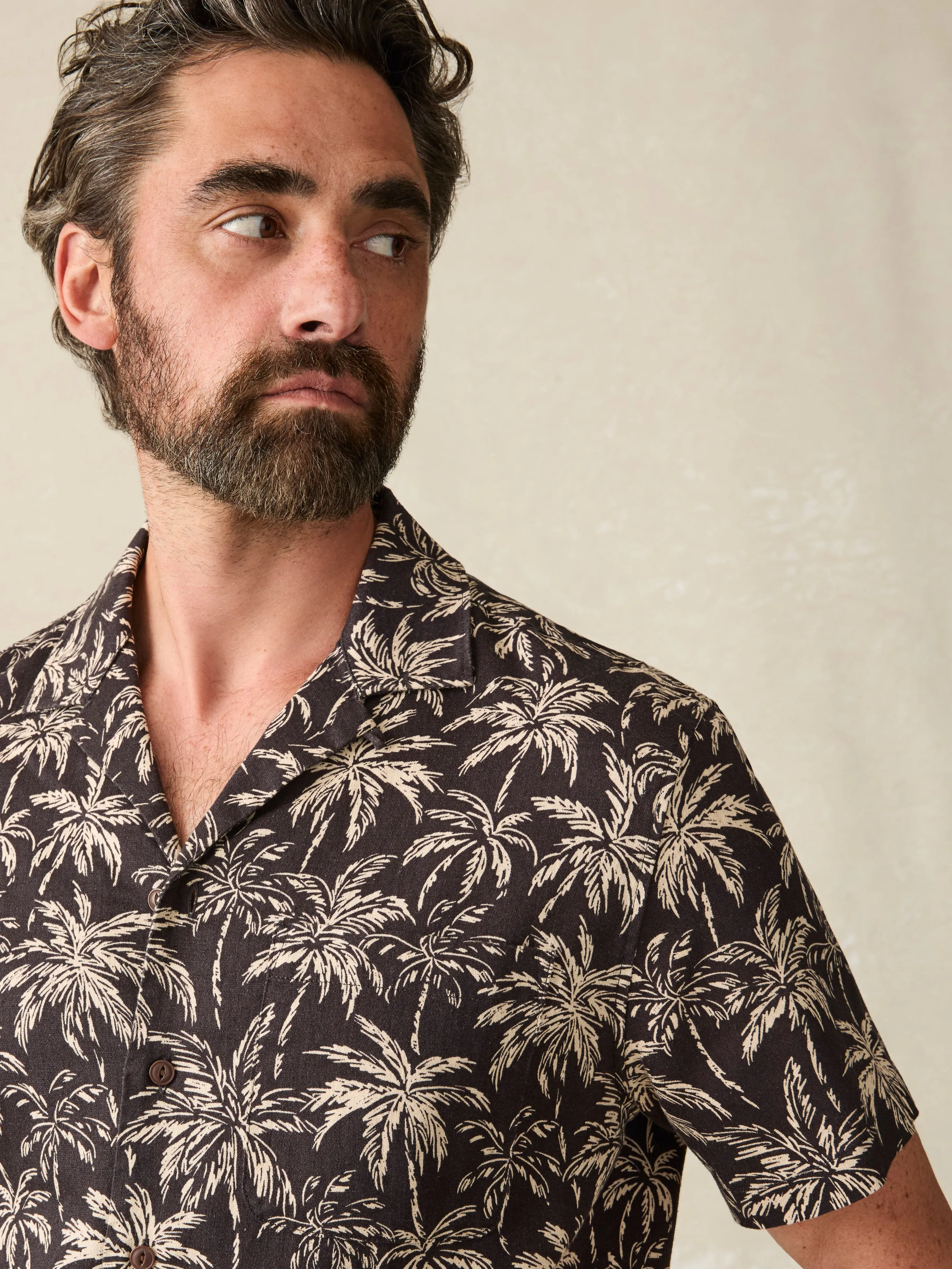 Short-Sleeve Hemp Blend Camp Shirt - Charcoal Tropic Trees sold by Faherty product image thumbnail 2