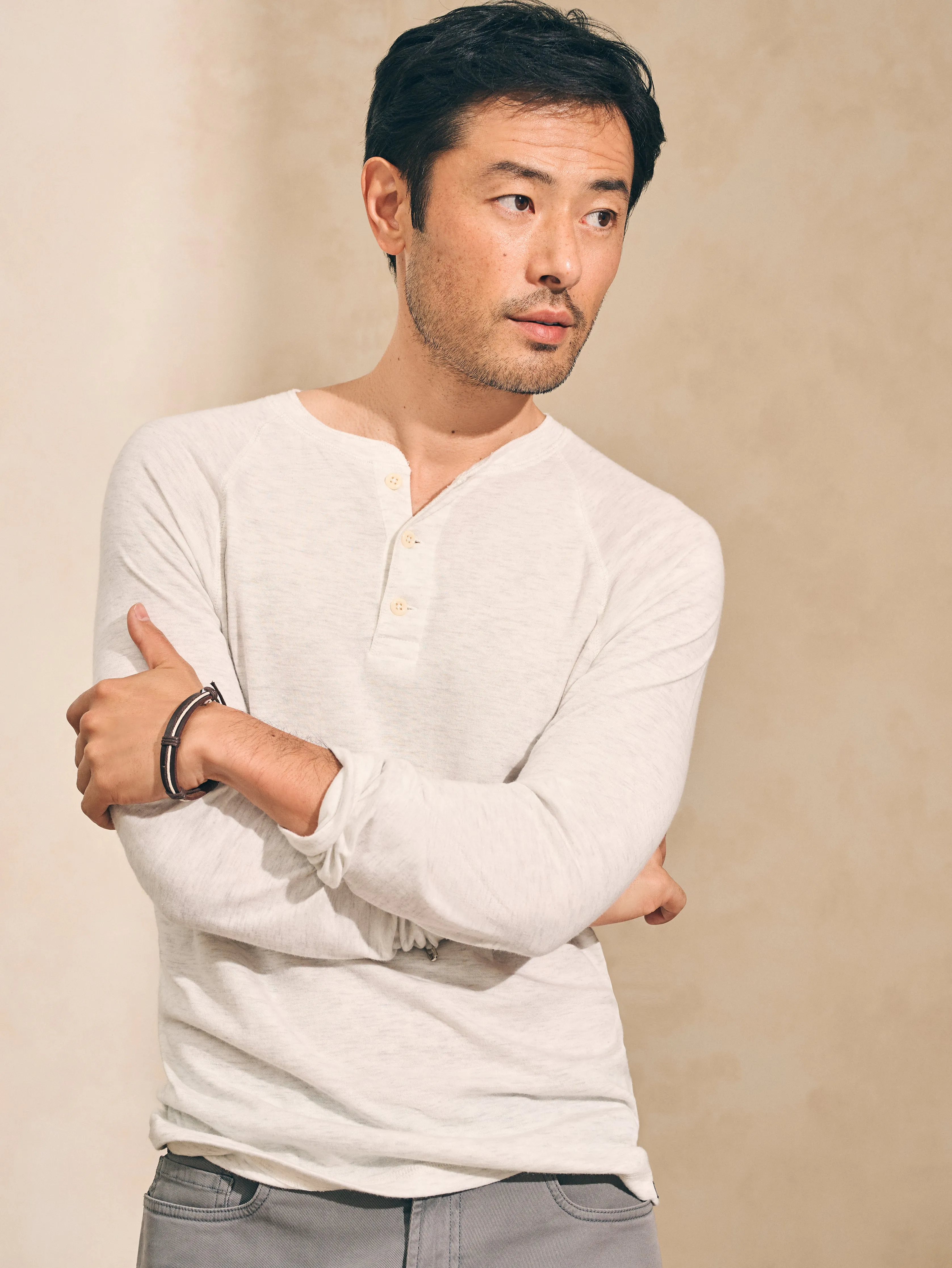 Long-Sleeve Newport Cloud Henley - Ivory Heather sold by Faherty product image thumbnail 2