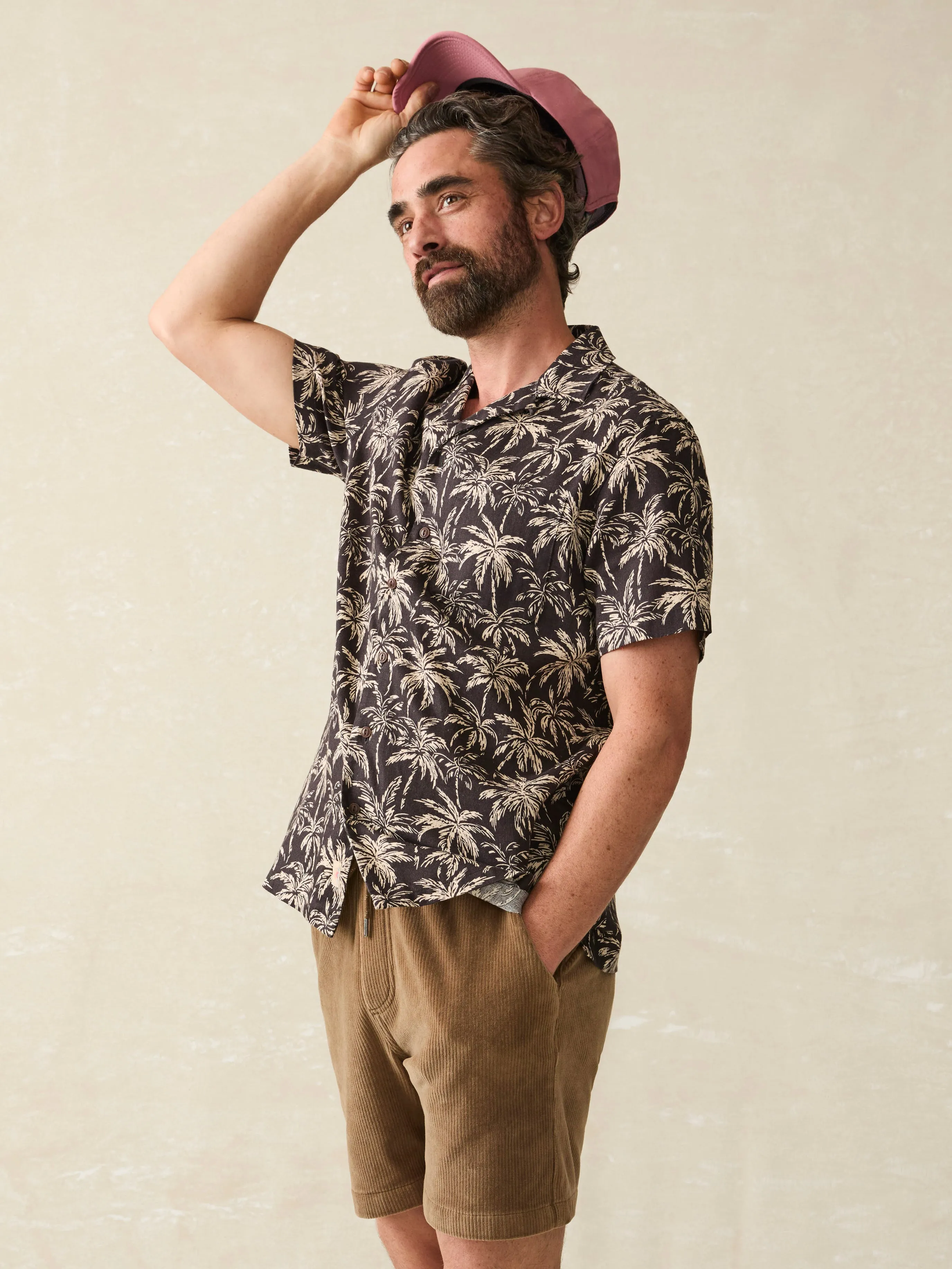 Short-Sleeve Hemp Blend Camp Shirt - Charcoal Tropic Trees sold by Faherty product image thumbnail 3