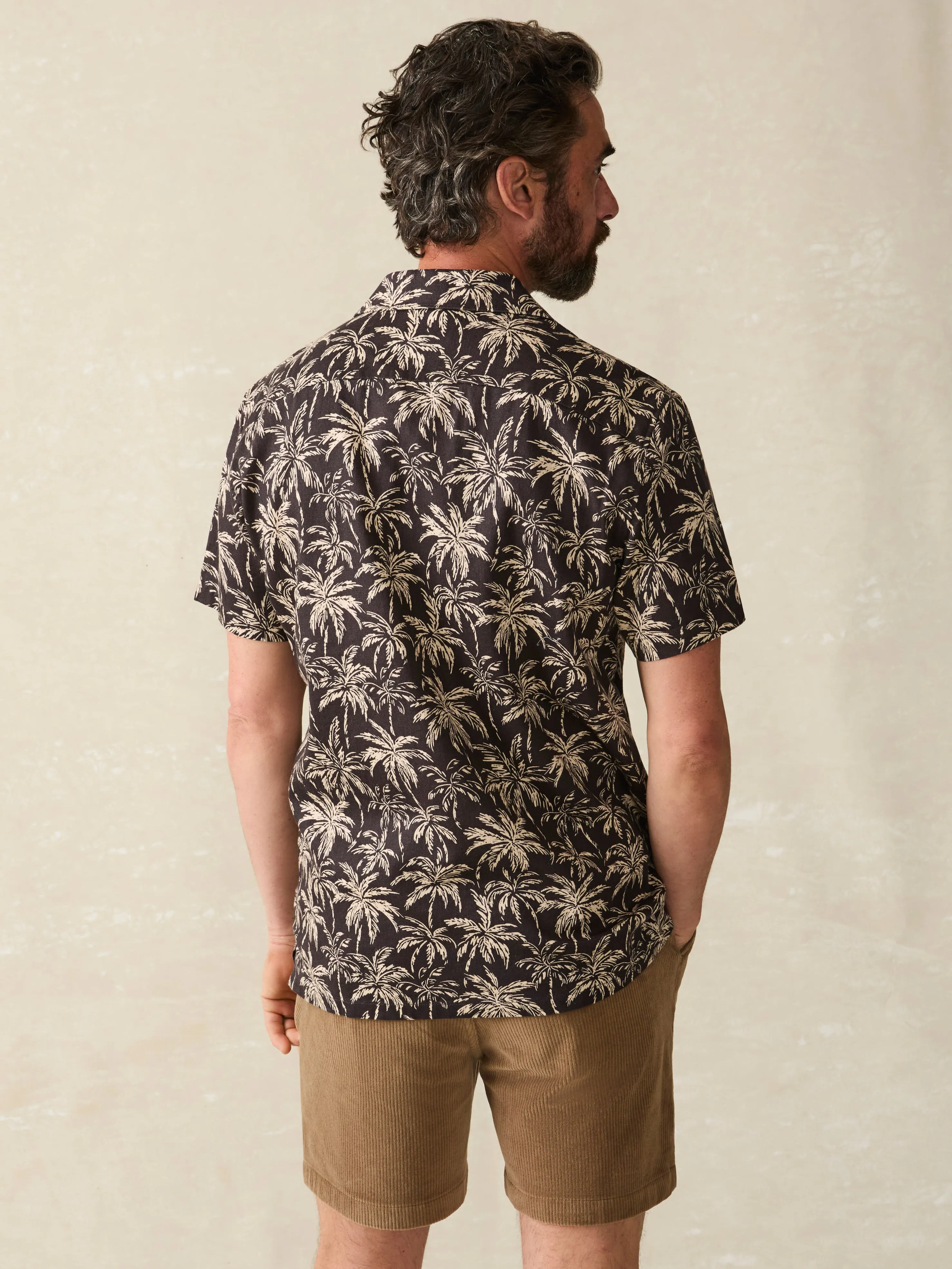 Short-Sleeve Hemp Blend Camp Shirt - Charcoal Tropic Trees sold by Faherty product image thumbnail 5