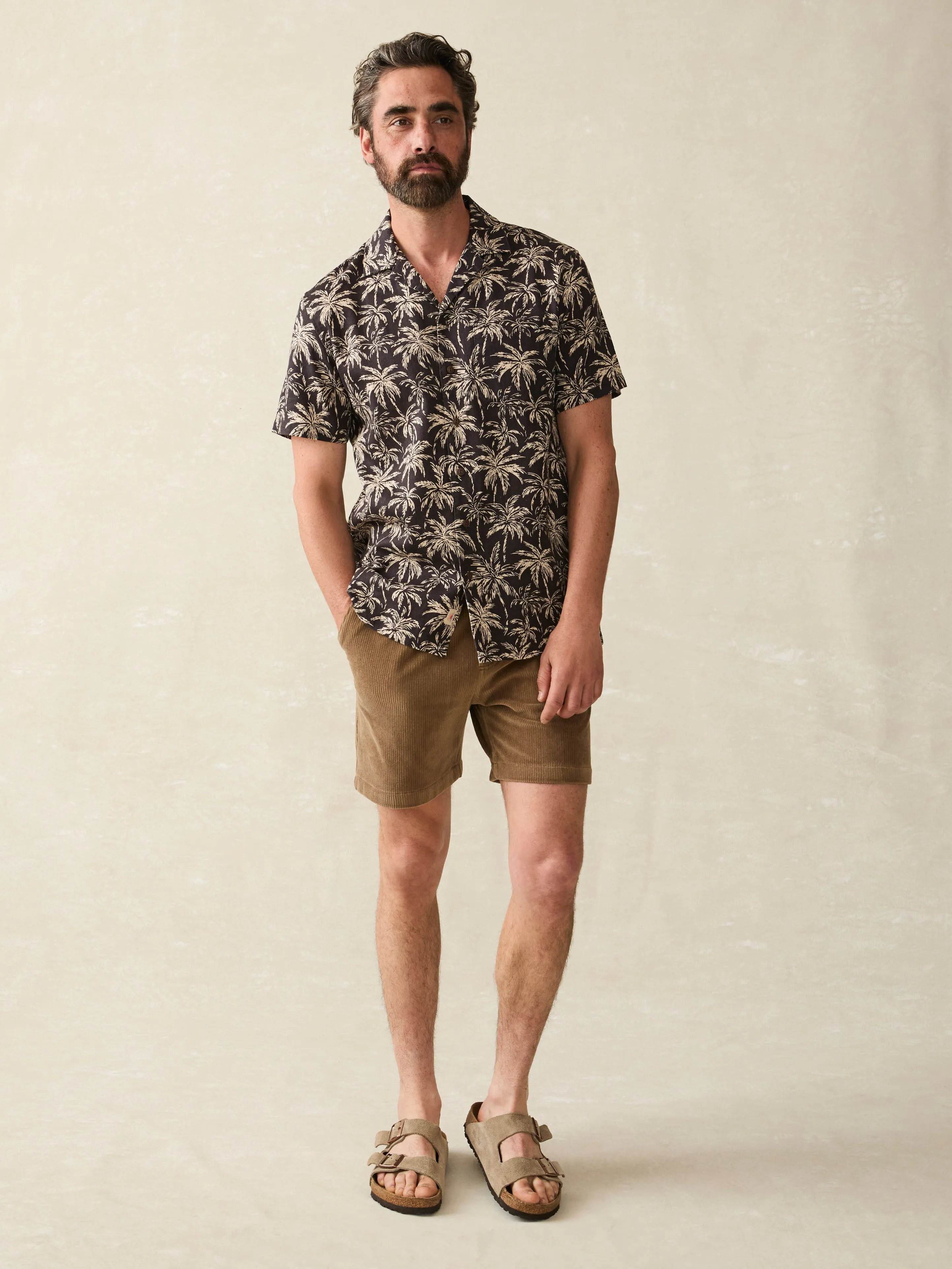 Short-Sleeve Hemp Blend Camp Shirt - Charcoal Tropic Trees sold by Faherty product image thumbnail 4