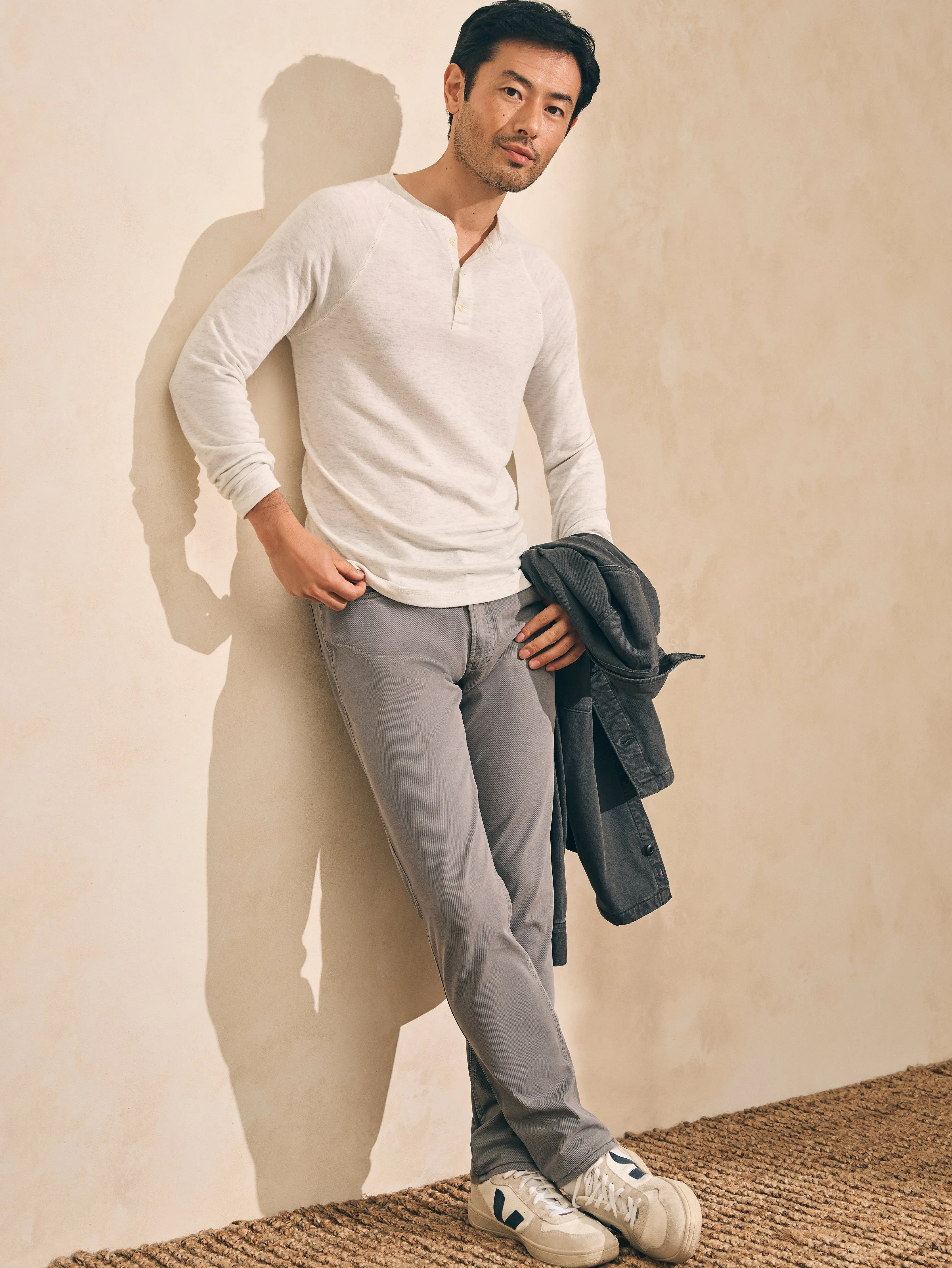 Long-Sleeve Newport Cloud Henley - Ivory Heather sold by Faherty