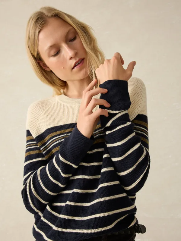 Throwback Waffle Crewneck - Oakland Stripe sold by Faherty