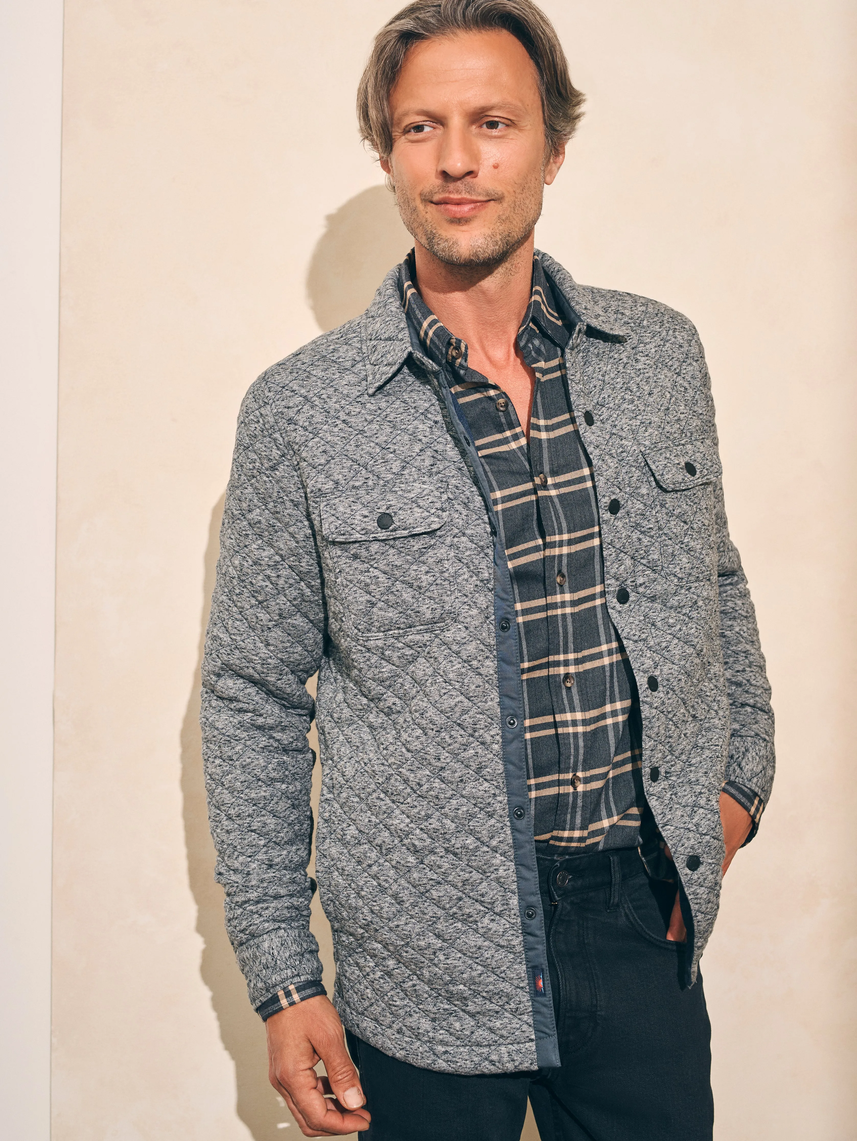 Epic Quilted Fleece CPO - Carbon Melange sold by Faherty