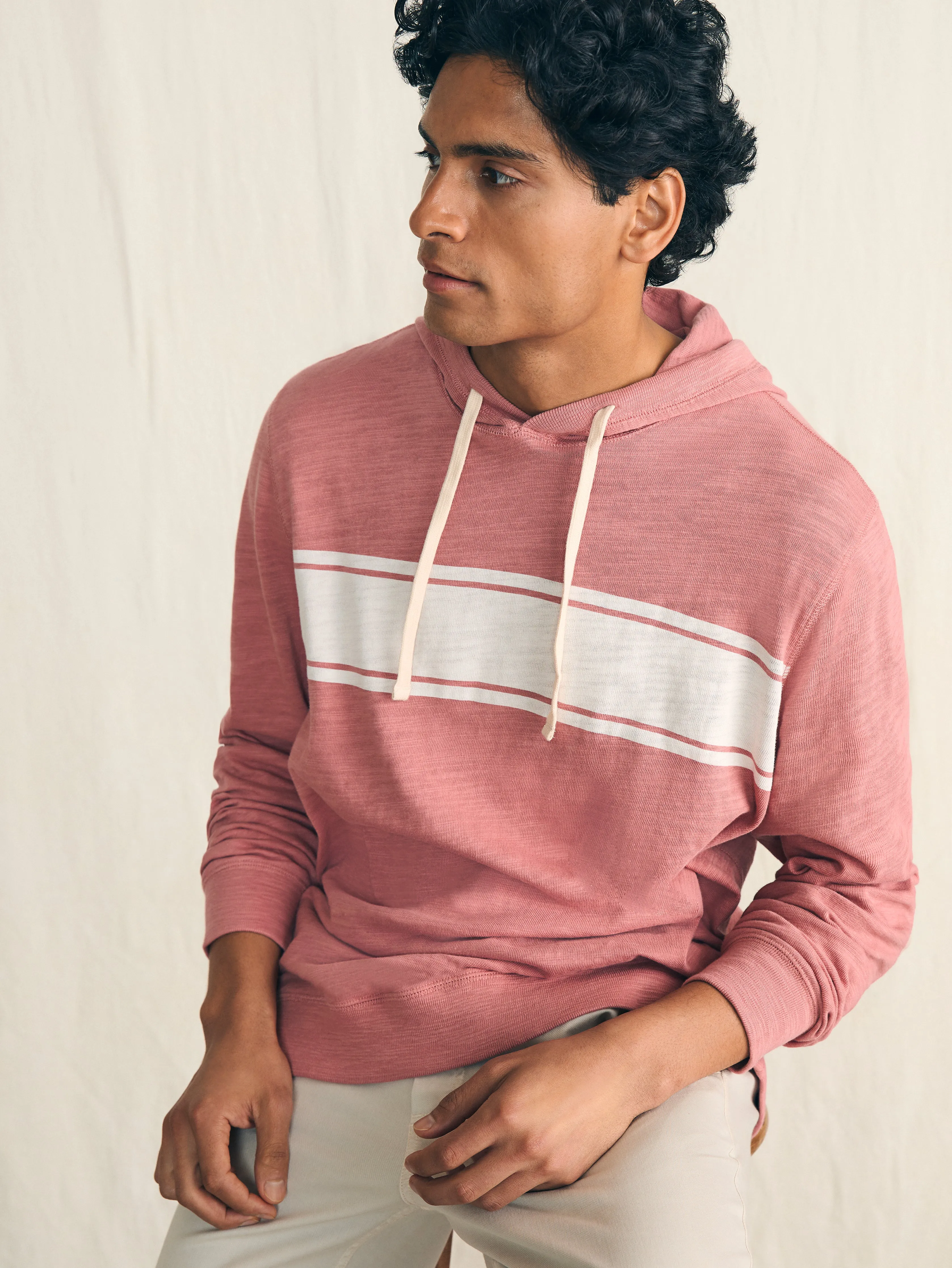 Sunwashed Slub Hoodie - Summer Red Surf Stripe sold by Faherty