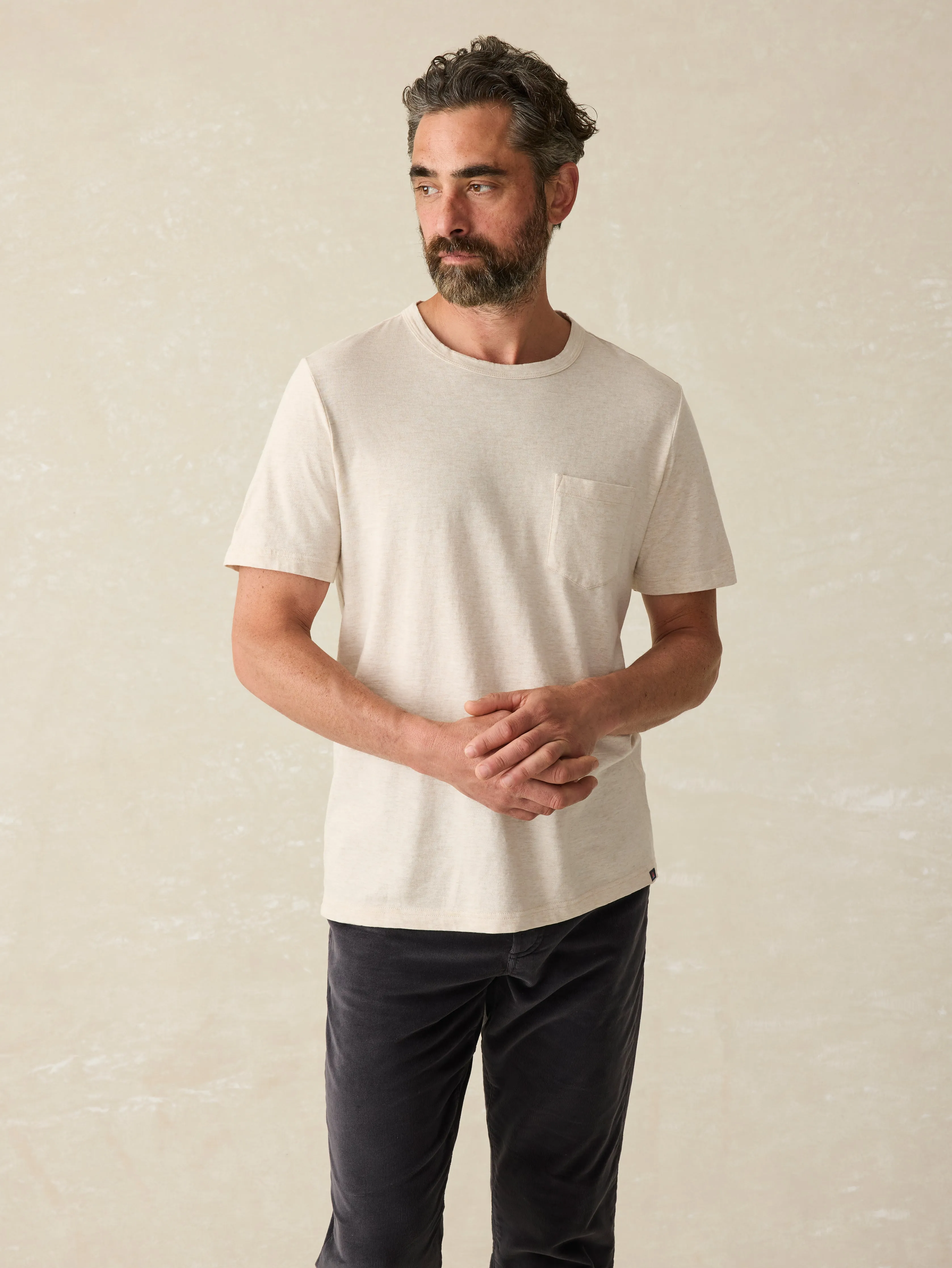 Sunwashed Pocket Tee - Arctic Frost Heather sold by Faherty